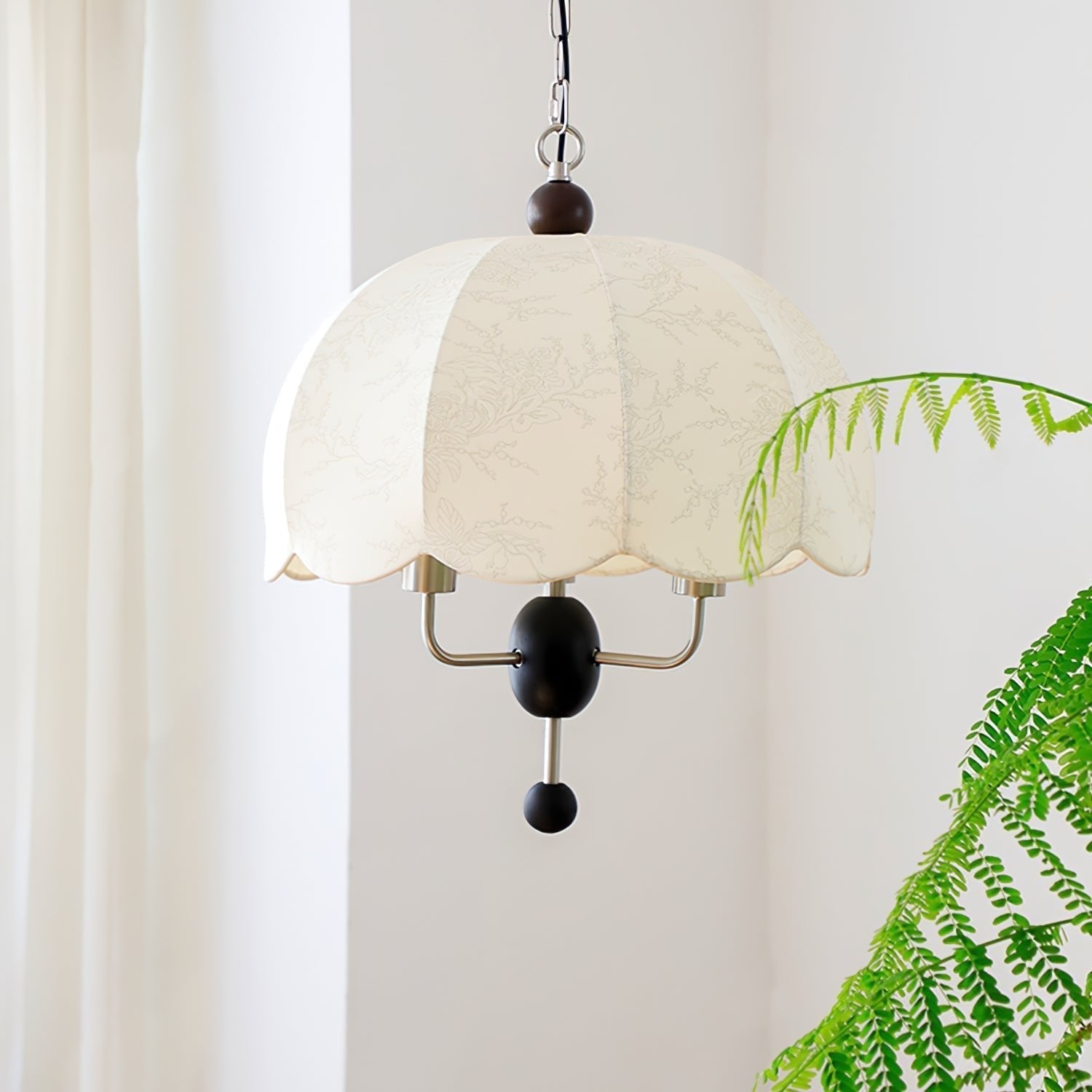Ervaren Vintage Floraison Tissu Bois Pendentif Lampe - Neutralighting