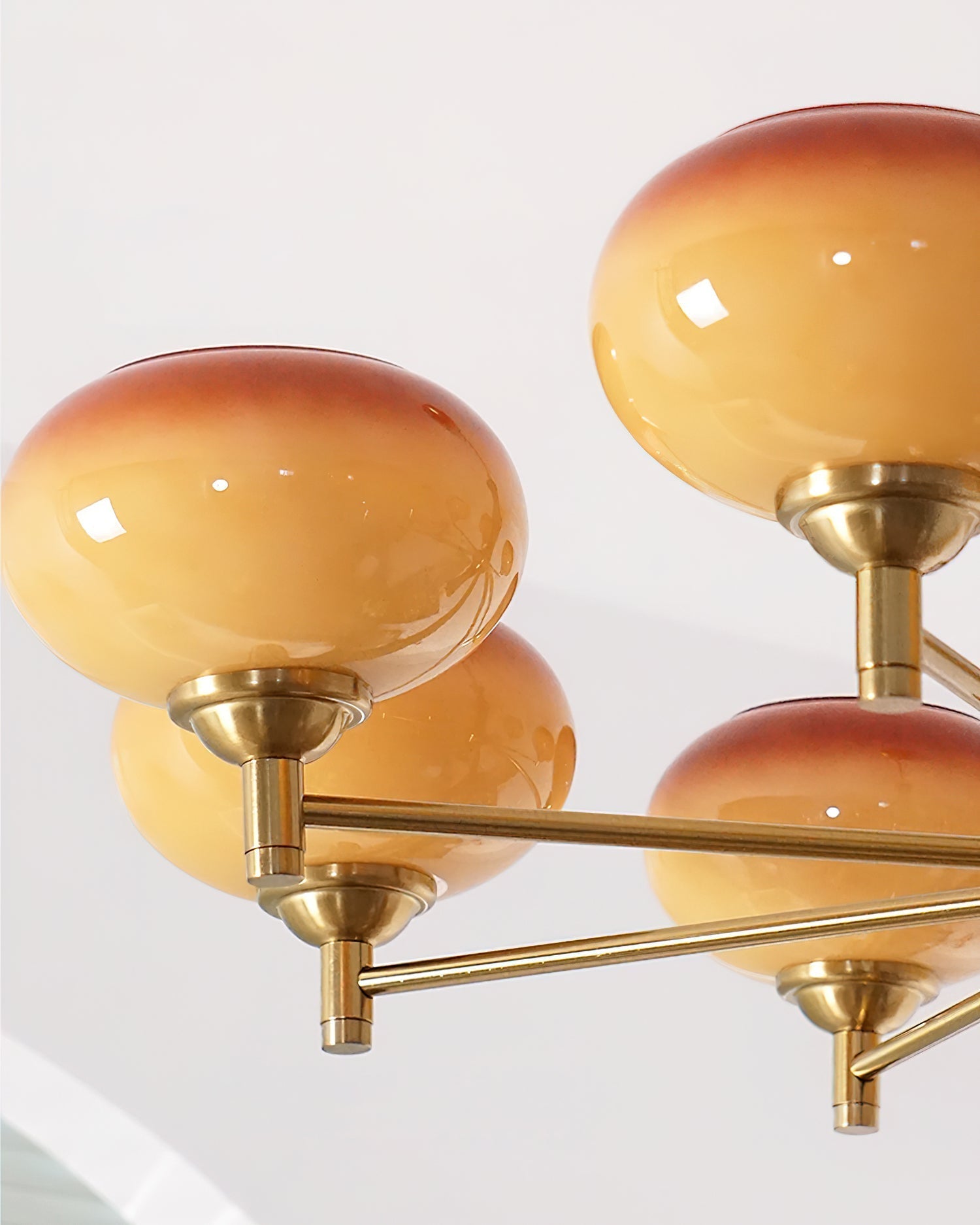 Chandelier Caramel Glass Globes Walnut Wood Arms Vintage - Letslighting