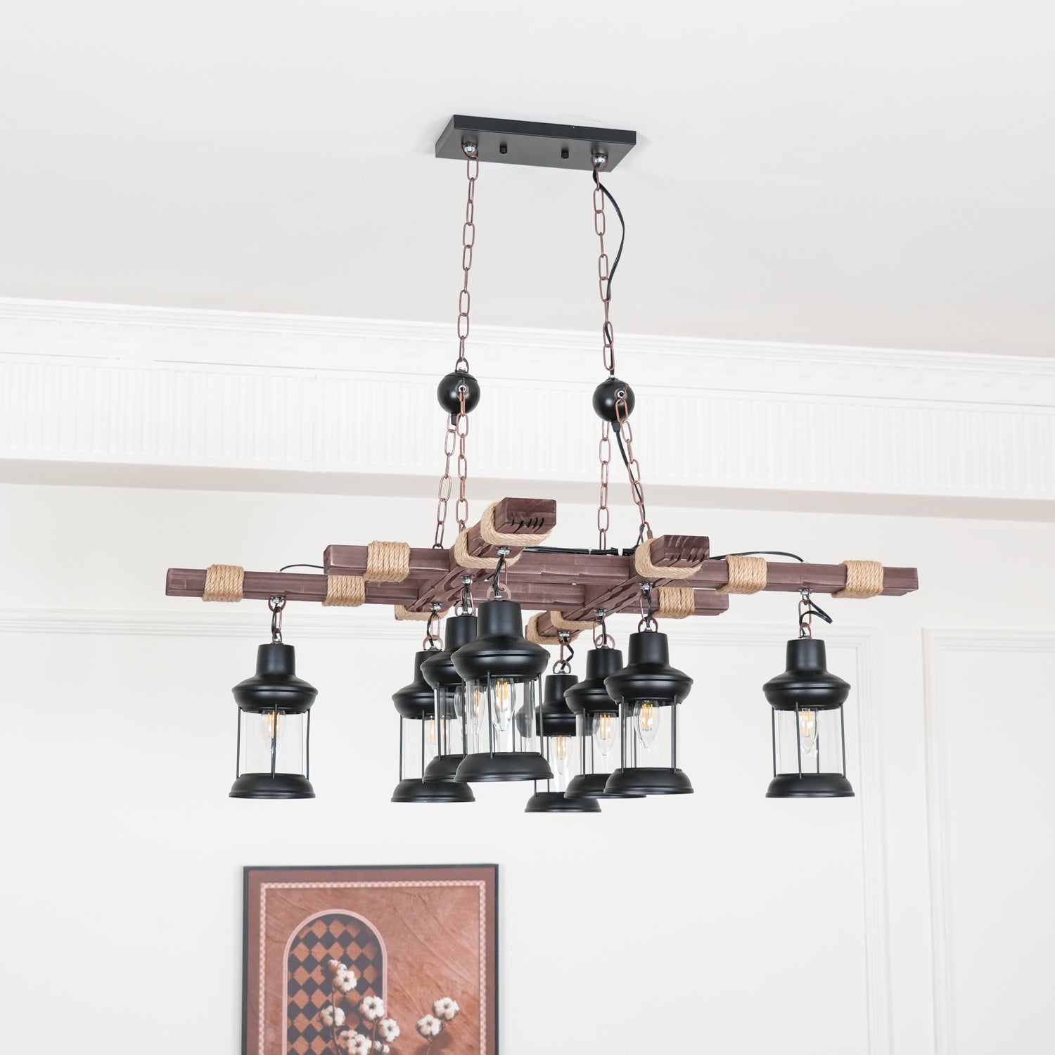 Lustra Lustre Vintage Bois Verre Rétro - Neutralighting