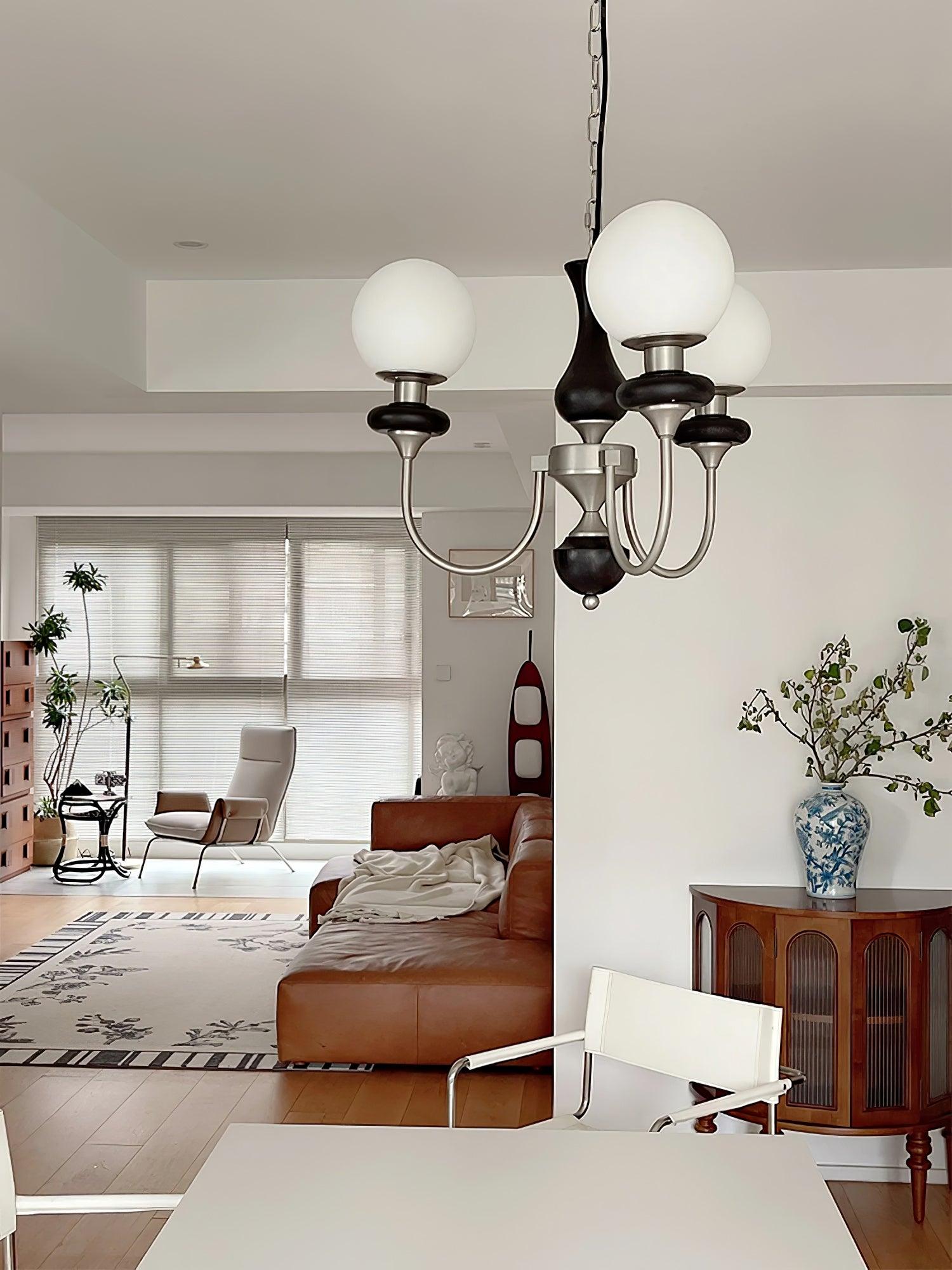 Lustra Chandelier Rétro Laiton Noyer Verre - Neutralighting