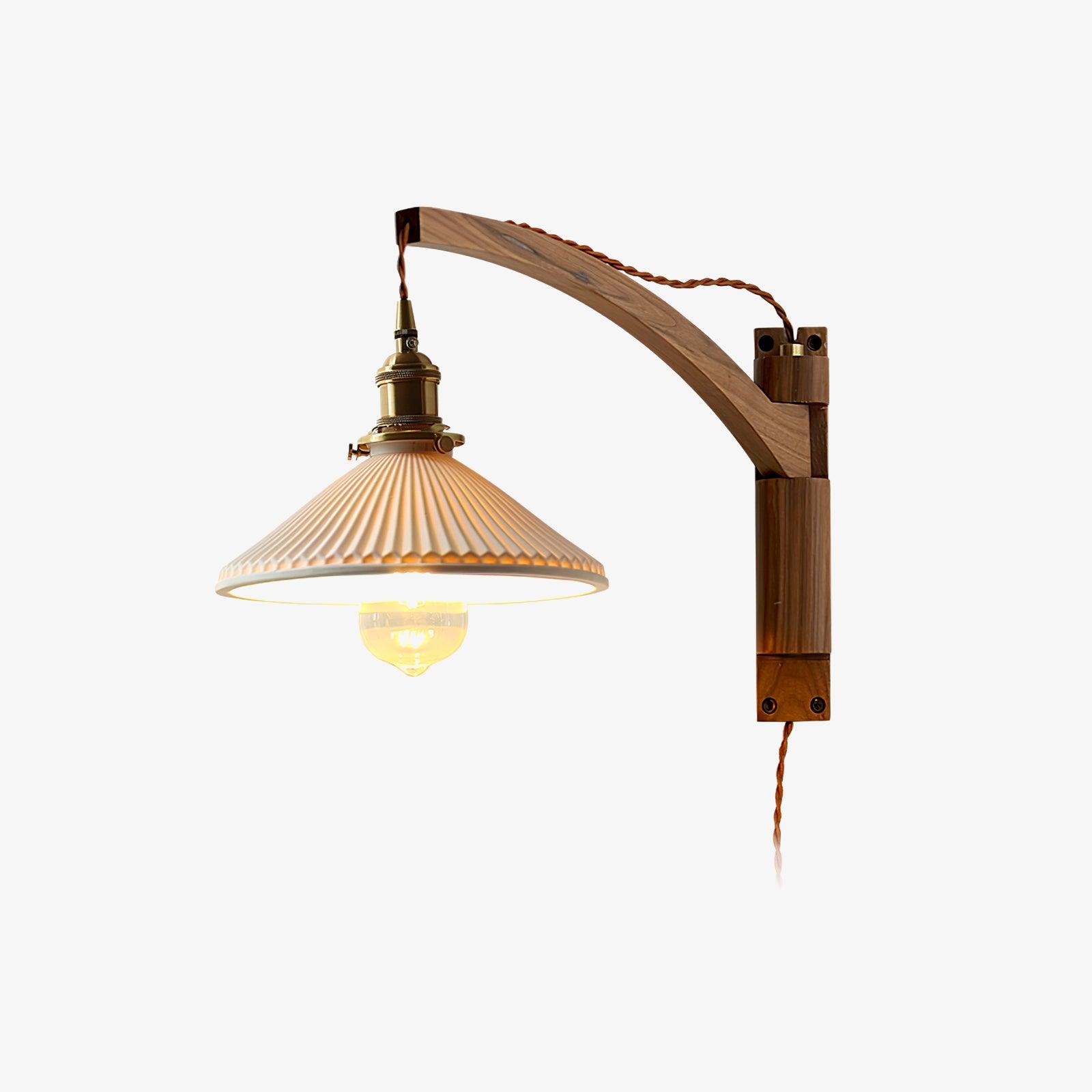 Illaee Nordic Art Swing Arm Walnut Ceramic Wall Light - Neutralighting