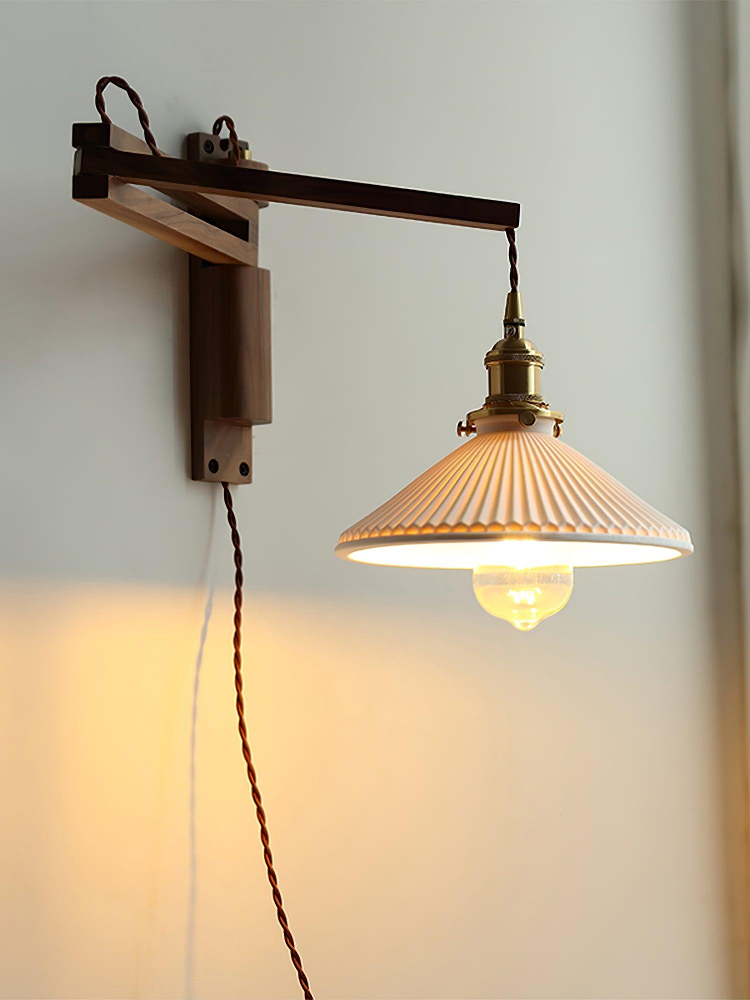 Orphaarae Nordic Art Swing Arm Walnut Ceramic Wall Lamp - Neutralighting