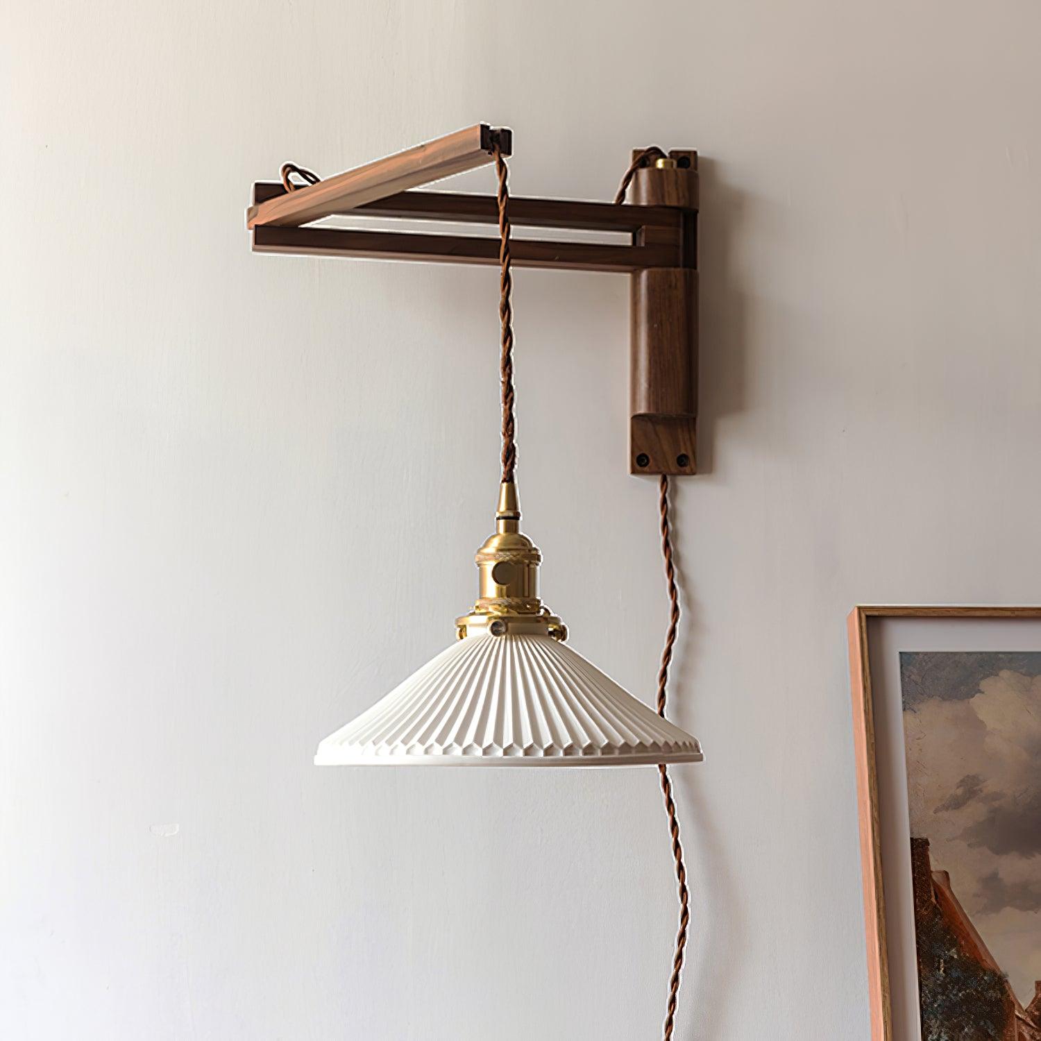 Orphaarae Nordic Art Swing Arm Walnut Ceramic Wall Lamp - Neutralighting