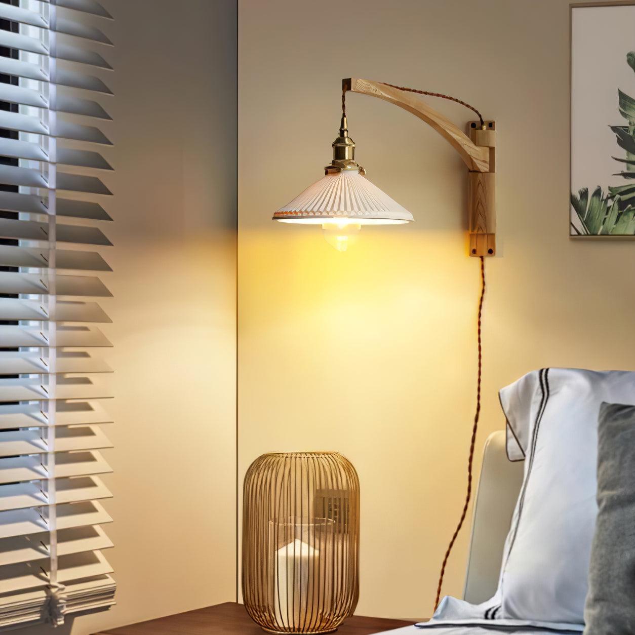Orphaarae Nordic Art Swing Arm Walnut Ceramic Wall Lamp - Neutralighting