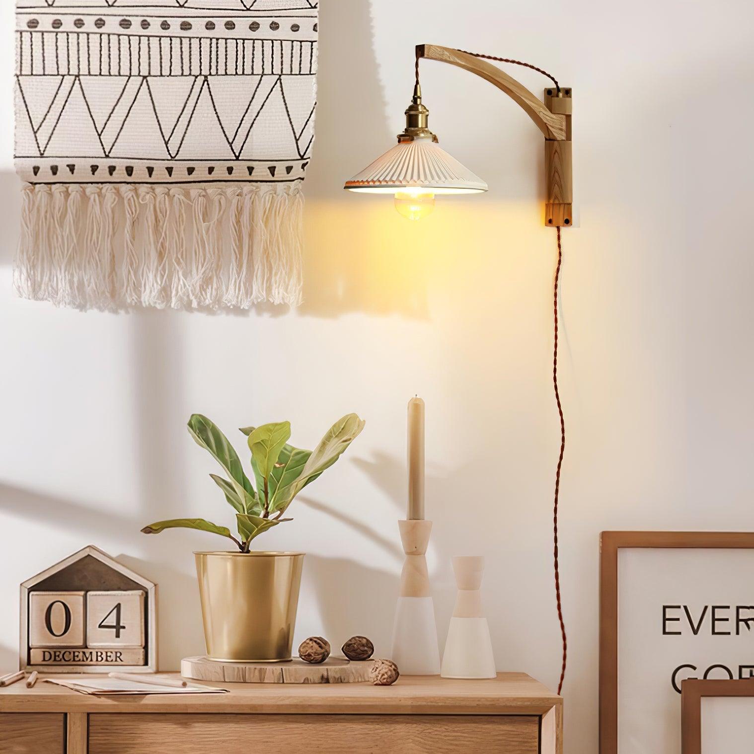 Illaee Nordic Art Swing Arm Walnut Ceramic Wall Light - Neutralighting