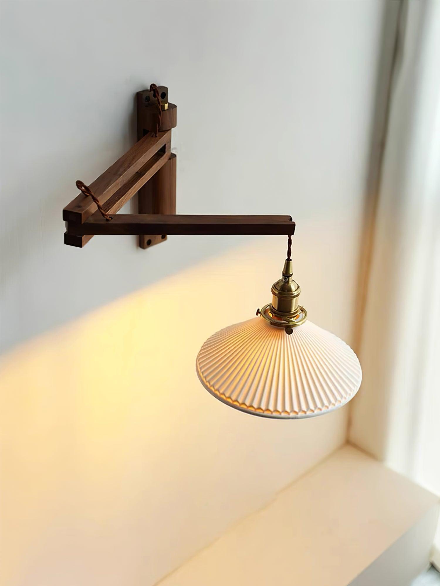 Orphaarae Nordic Art Swing Arm Walnut Ceramic Wall Lamp - Neutralighting