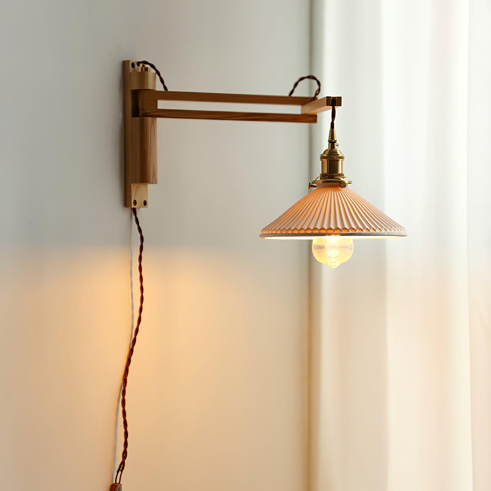 Illaee Nordic Art Swing Arm Walnut Ceramic Wall Light - Neutralighting