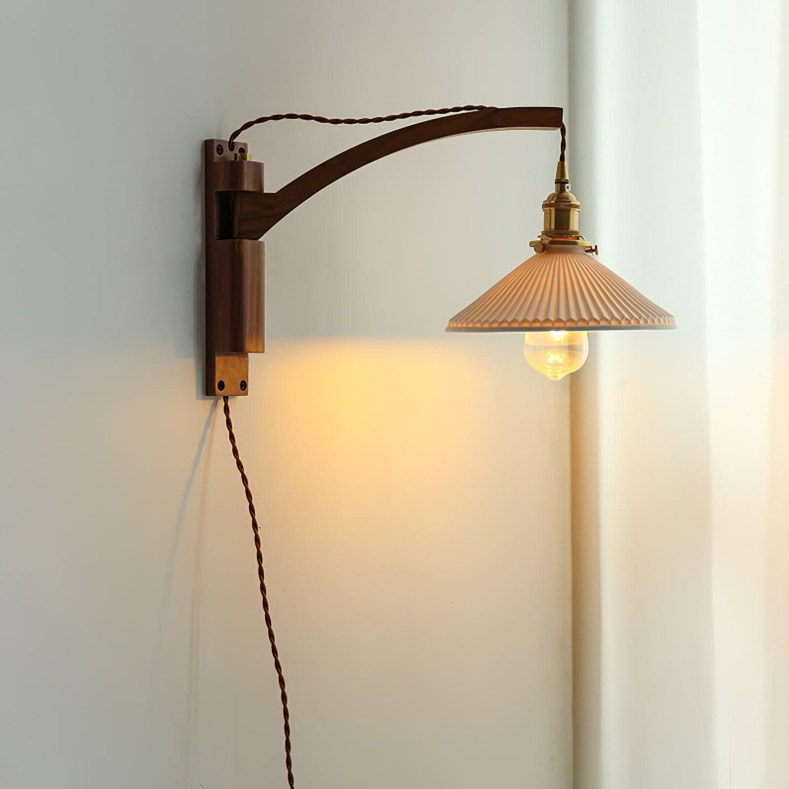 Orphaarae Nordic Art Swing Arm Walnut Ceramic Wall Lamp - Neutralighting