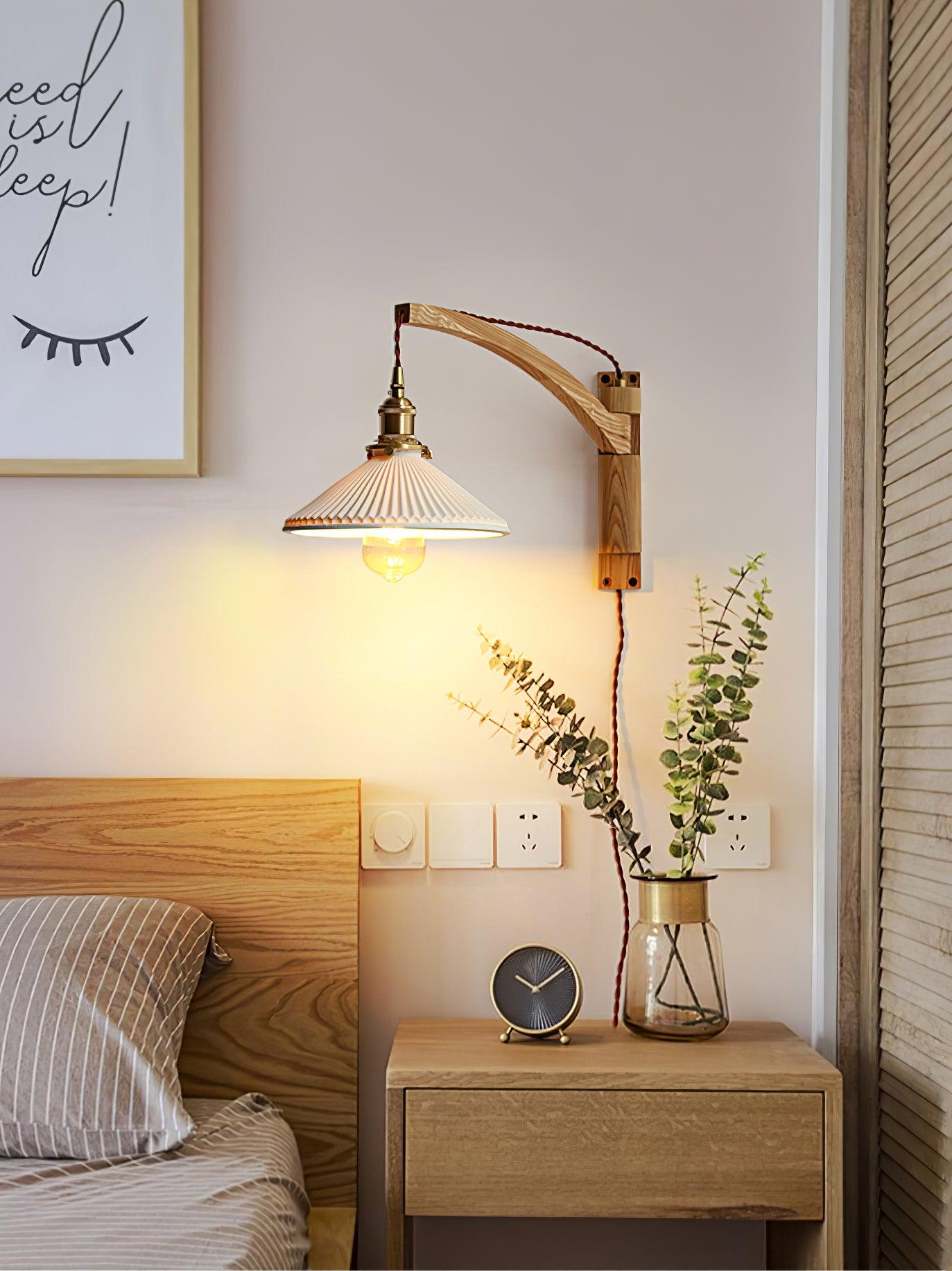 Orphaarae Nordic Art Swing Arm Walnut Ceramic Wall Lamp - Neutralighting