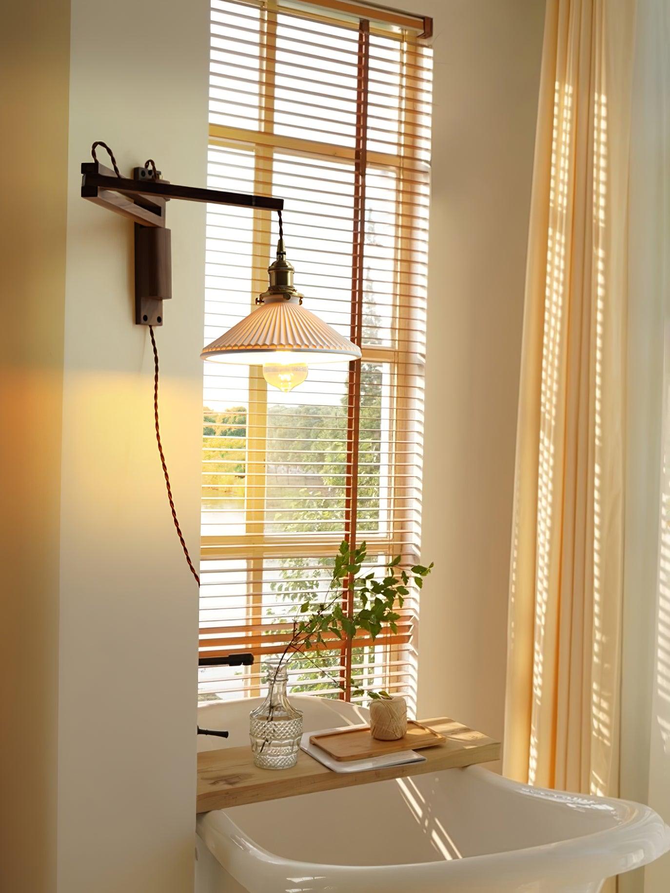 Orphaarae Nordic Art Swing Arm Walnut Ceramic Wall Lamp - Neutralighting