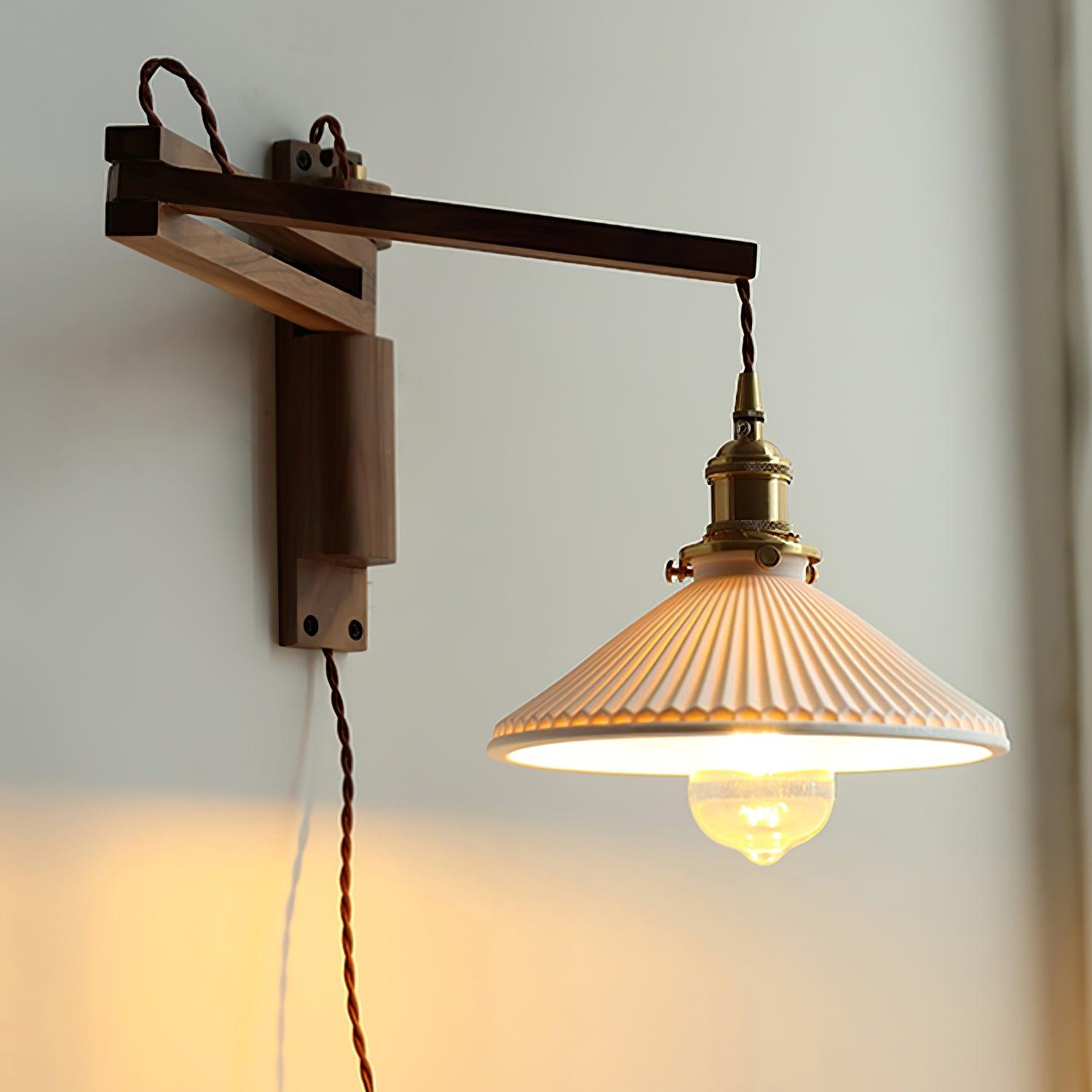 Orphaarae Nordic Art Swing Arm Walnut Ceramic Wall Lamp - Neutralighting