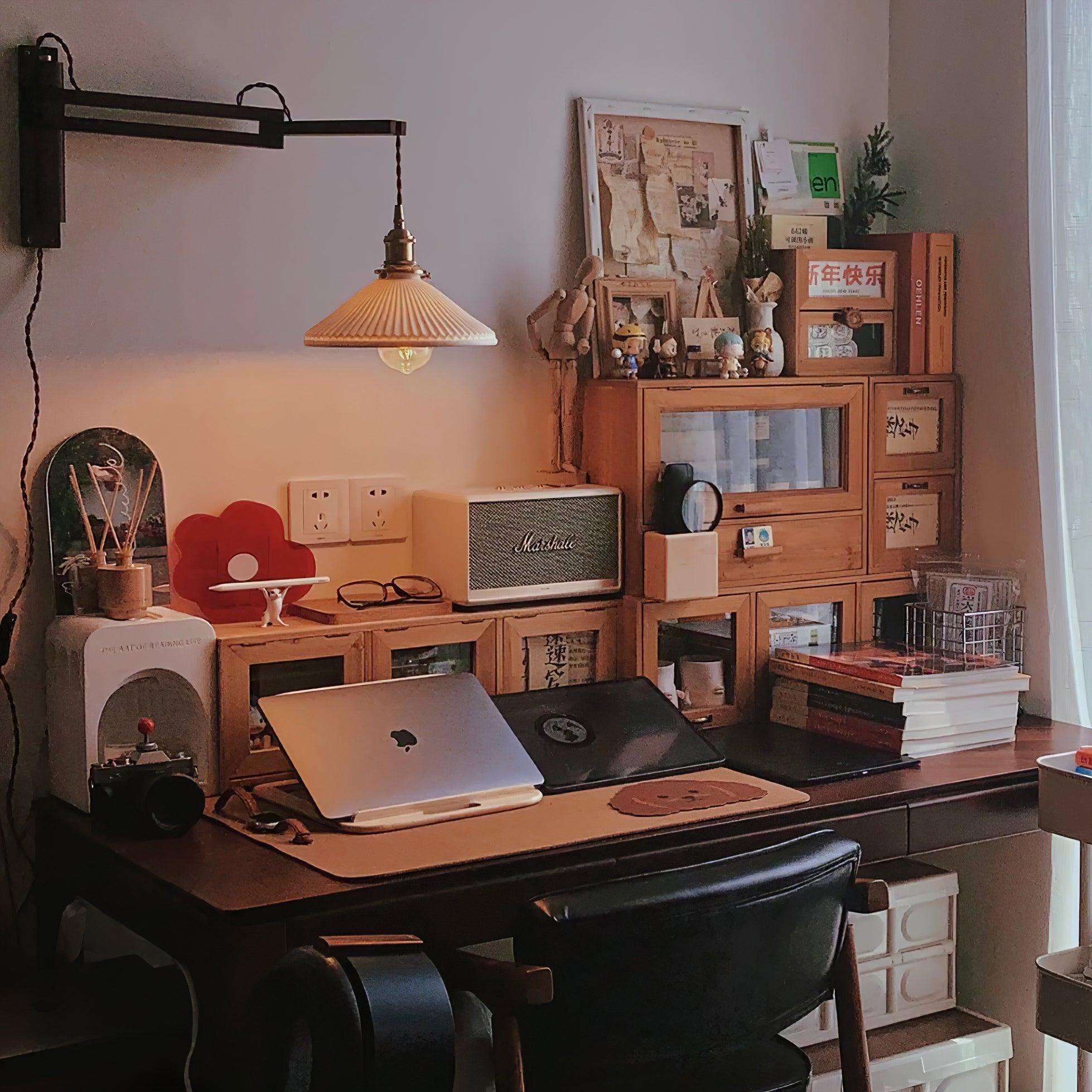 Lyphaia Nordic Art Telescopic Walnut Ceramic Wooden Wall Lamp - Neutralighting