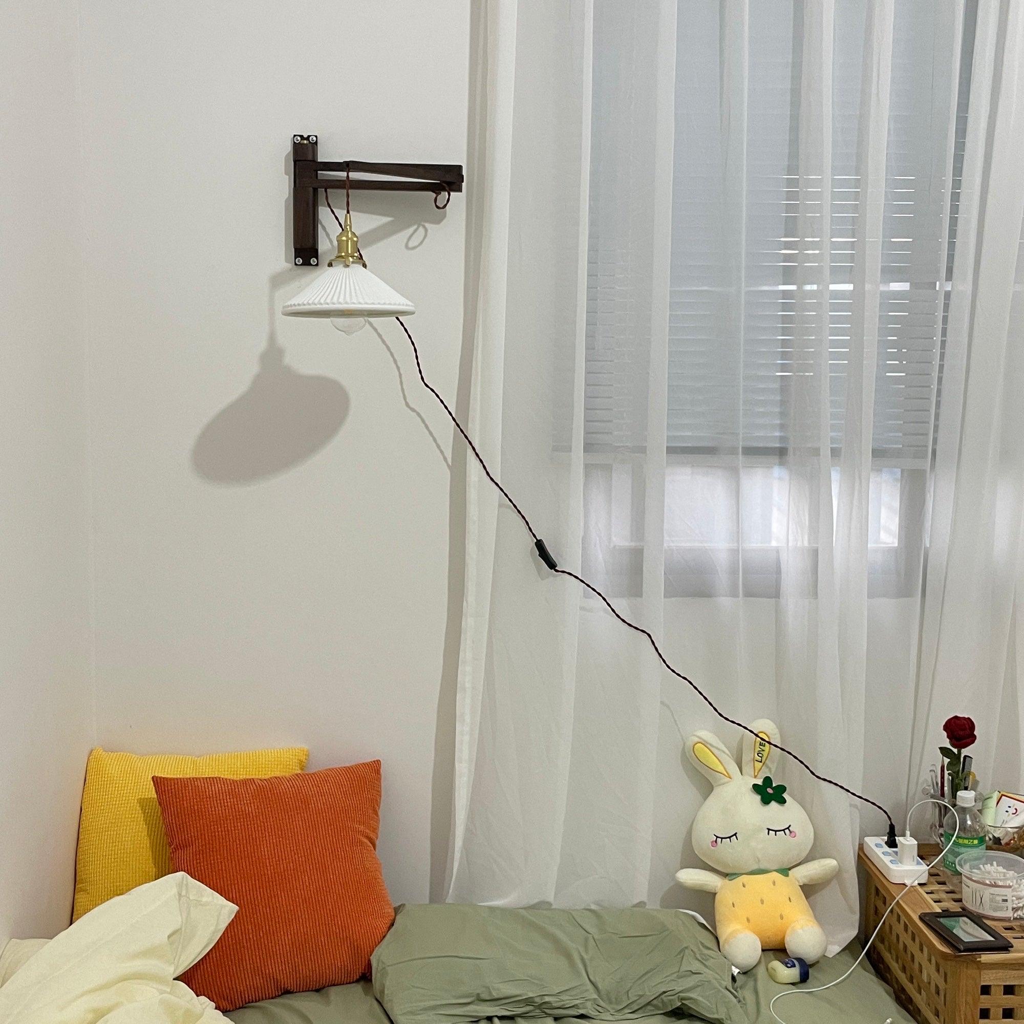 Lyphaia Nordic Art Telescopic Walnut Ceramic Wooden Wall Lamp - Neutralighting