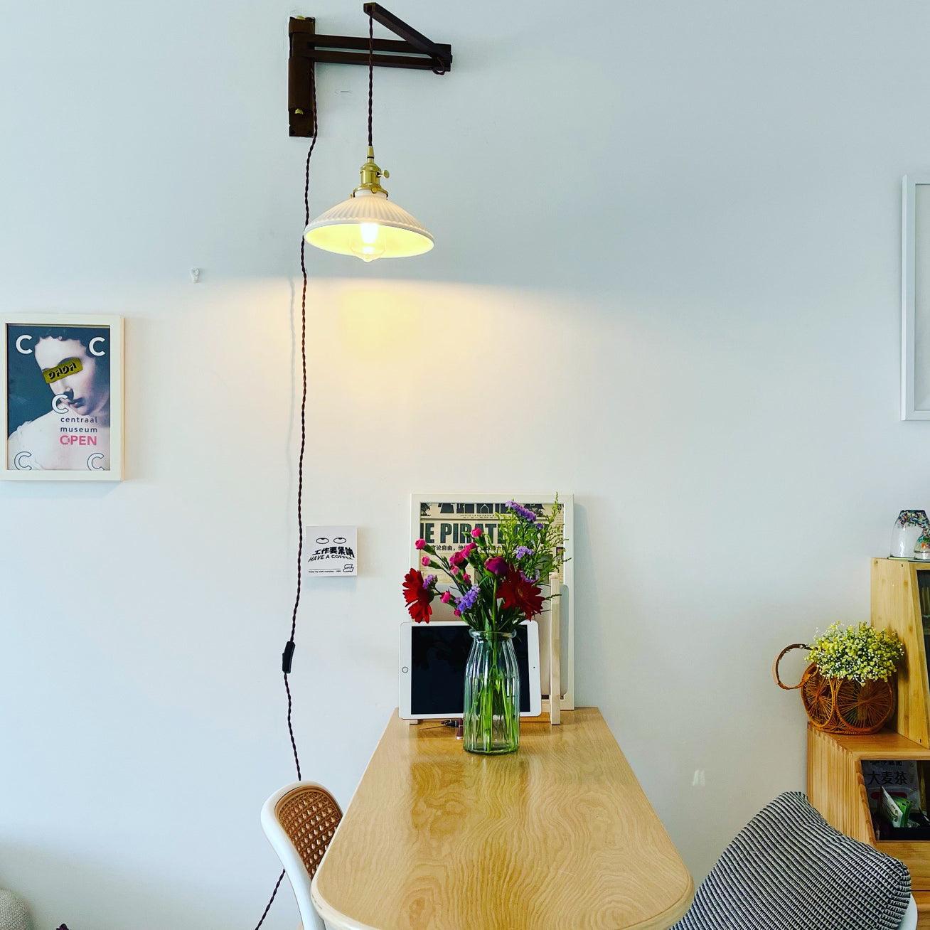 Lyphaia Nordic Art Telescopic Walnut Ceramic Wooden Wall Lamp - Neutralighting