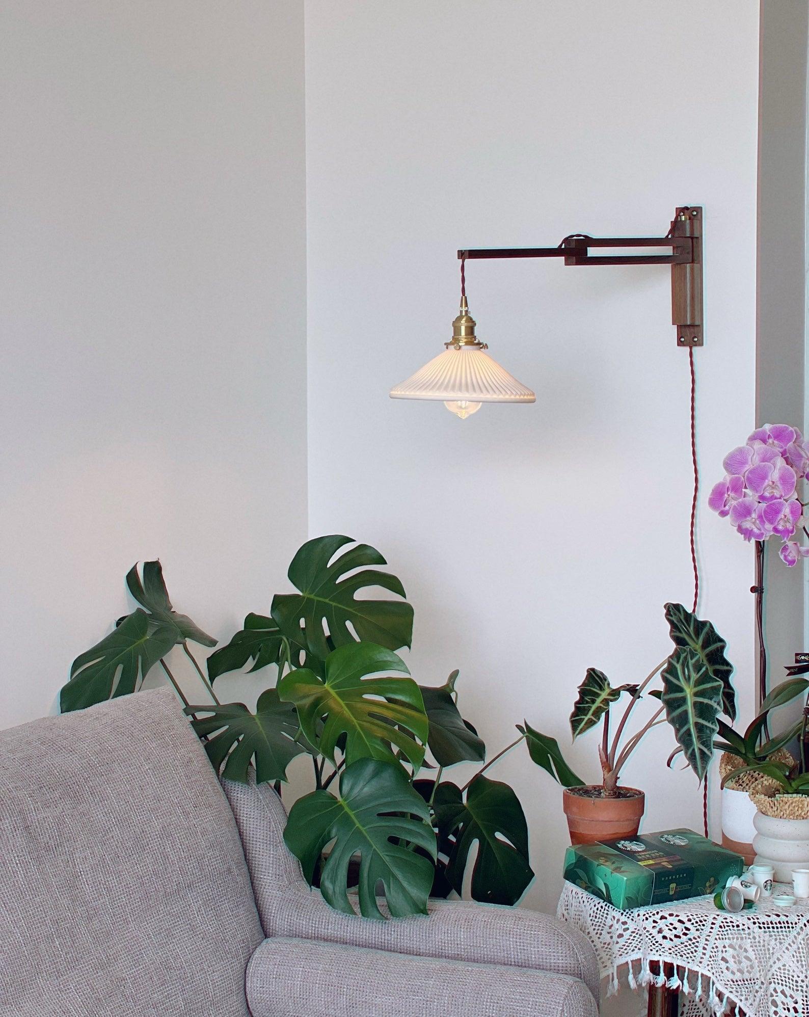 Lyphaia Nordic Art Telescopic Walnut Ceramic Wooden Wall Lamp - Neutralighting