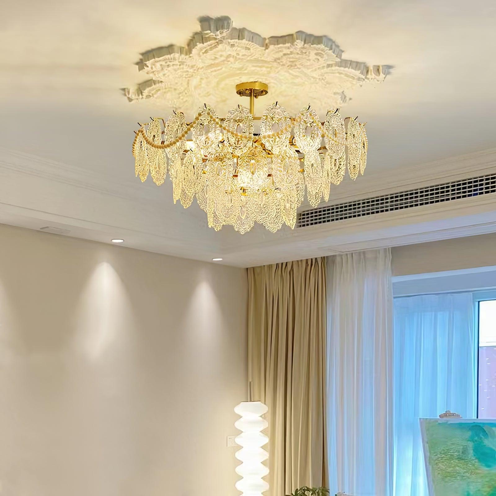 Lustra Chandelier Wave Glass Wrought Iron Elegant - Letslighting