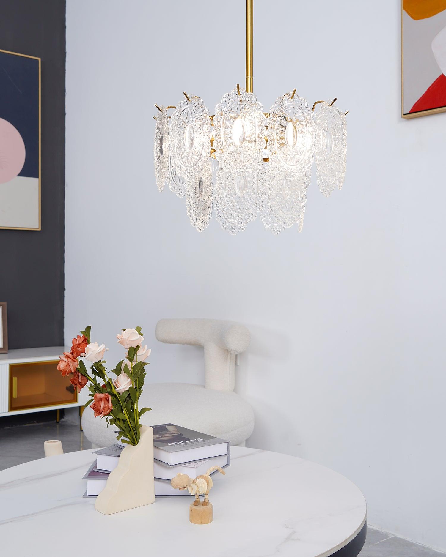 Lustra Chandelier Wave Glass Wrought Iron Elegant - Letslighting