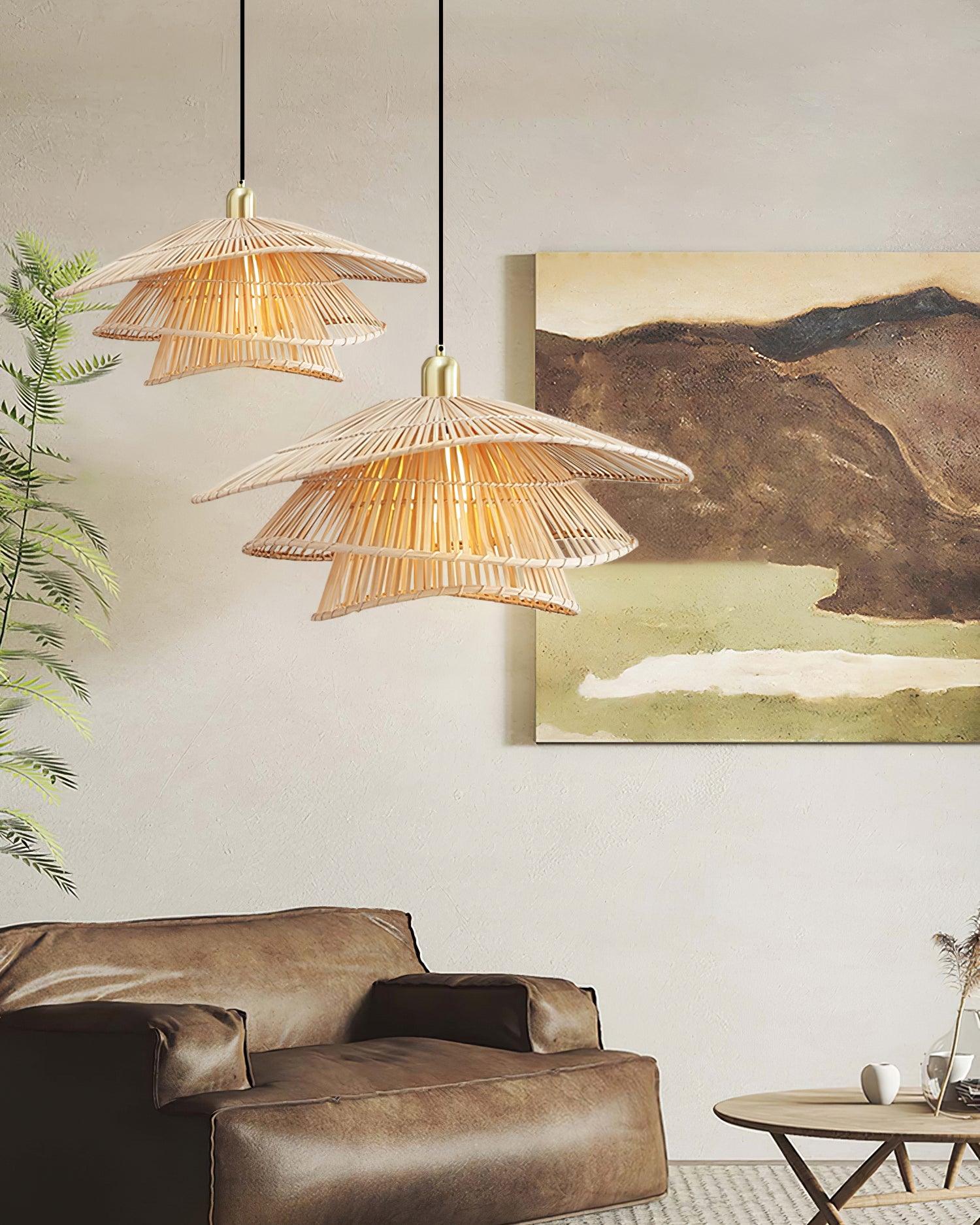 Weaver Pendant Lamp Woven Rattan Tiered - Letslighting