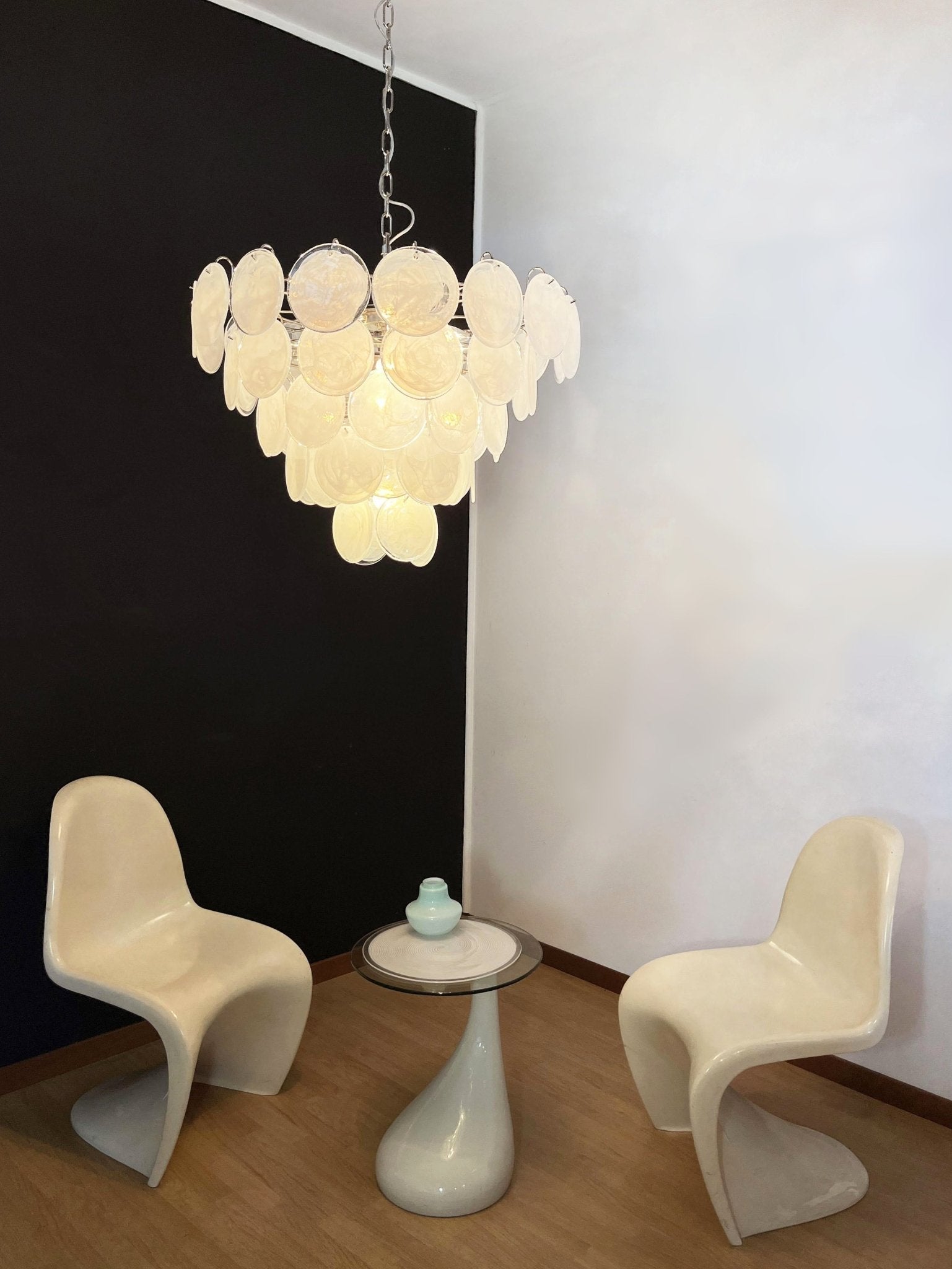 Aurora Chandelier White Murano Glass Disc - Letslighting