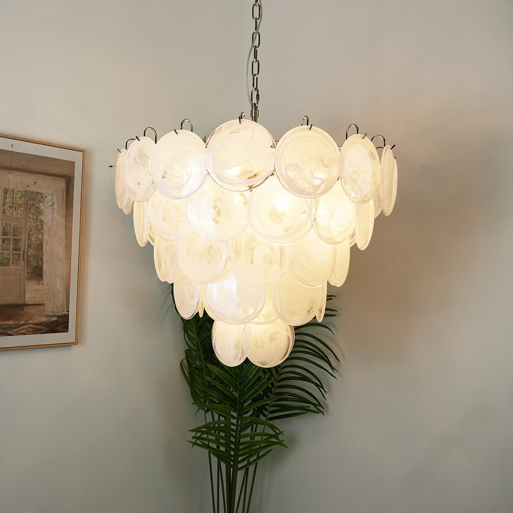 Aurora Chandelier White Murano Glass Disc - Letslighting