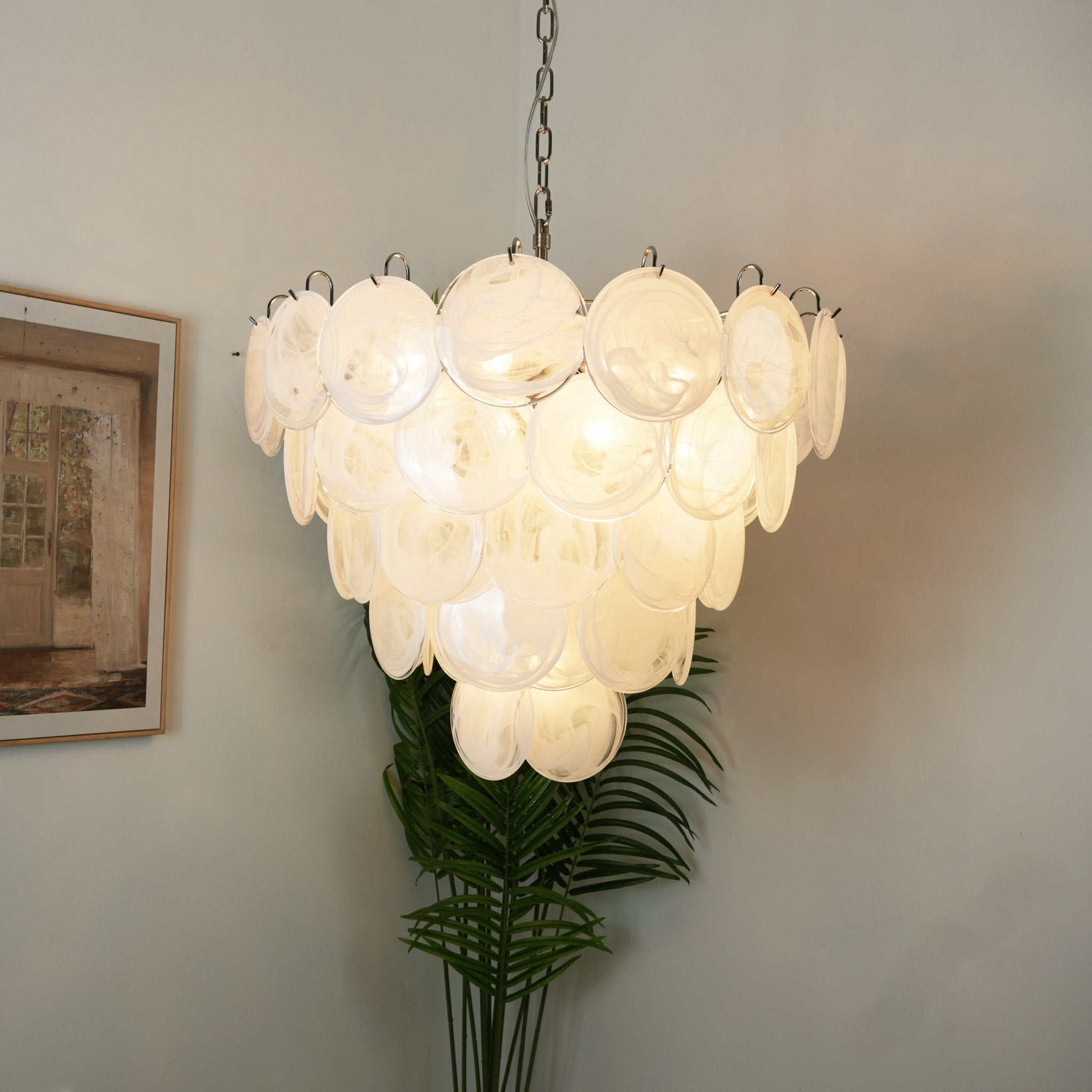 Aurora Chandelier White Murano Glass Disc - Letslighting