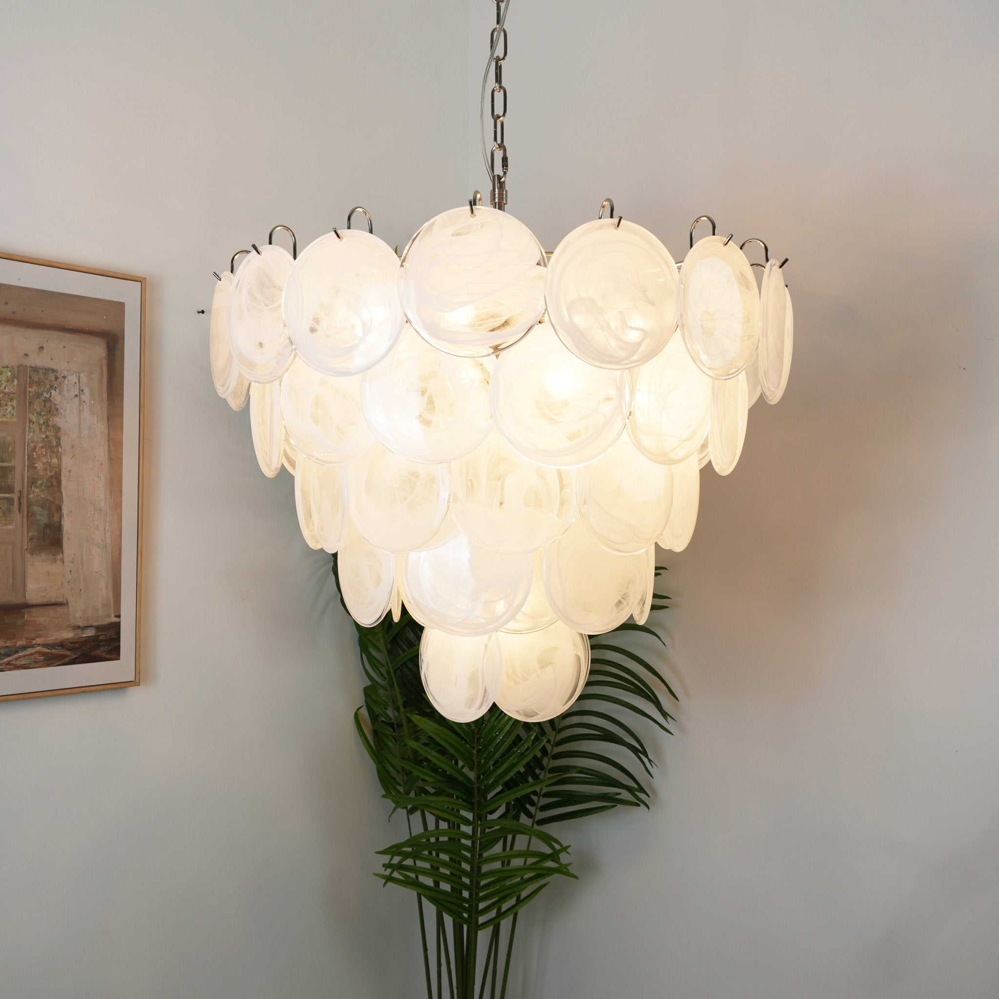 Aurora Chandelier White Murano Glass Disc - Letslighting