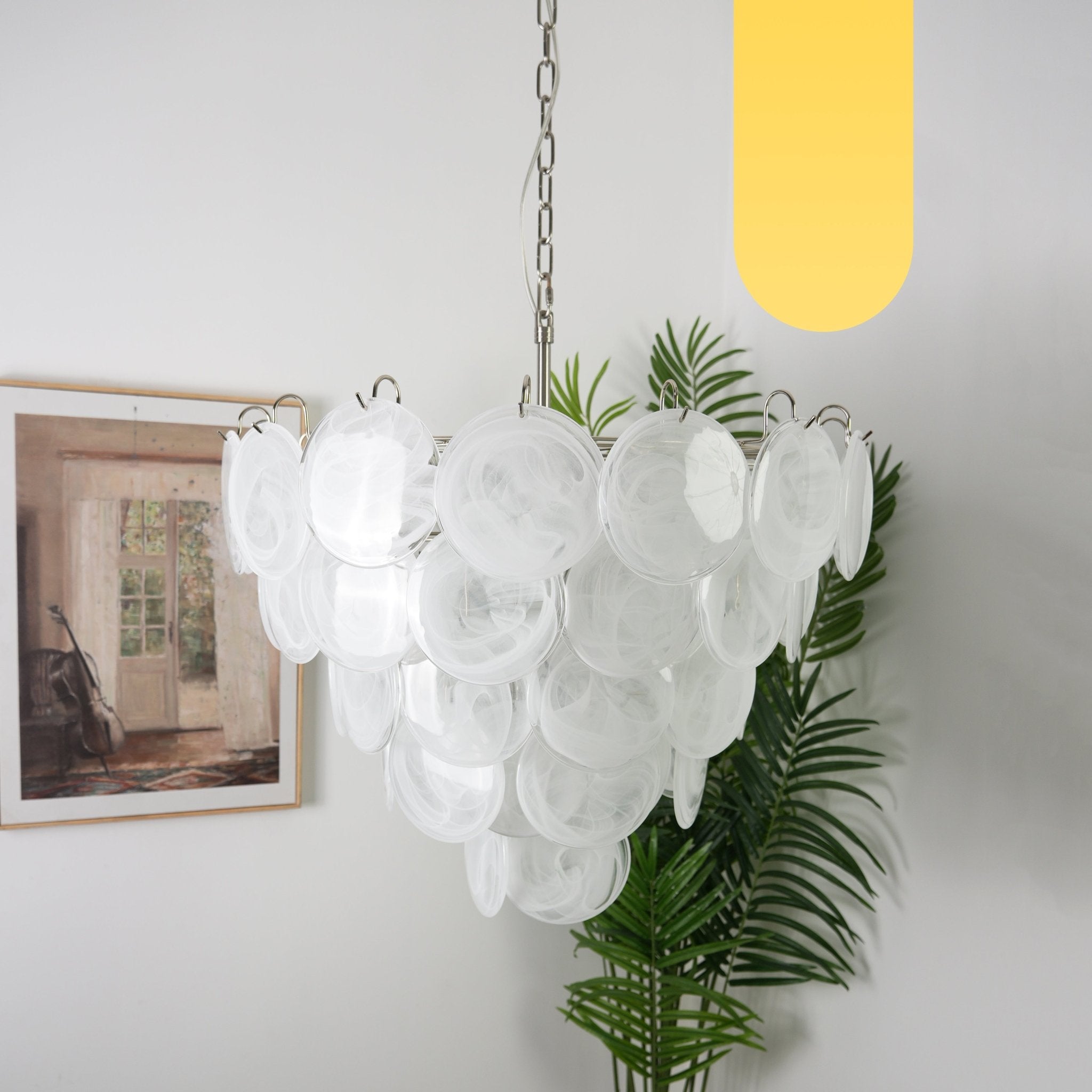 Aurora Chandelier White Murano Glass Disc - Letslighting