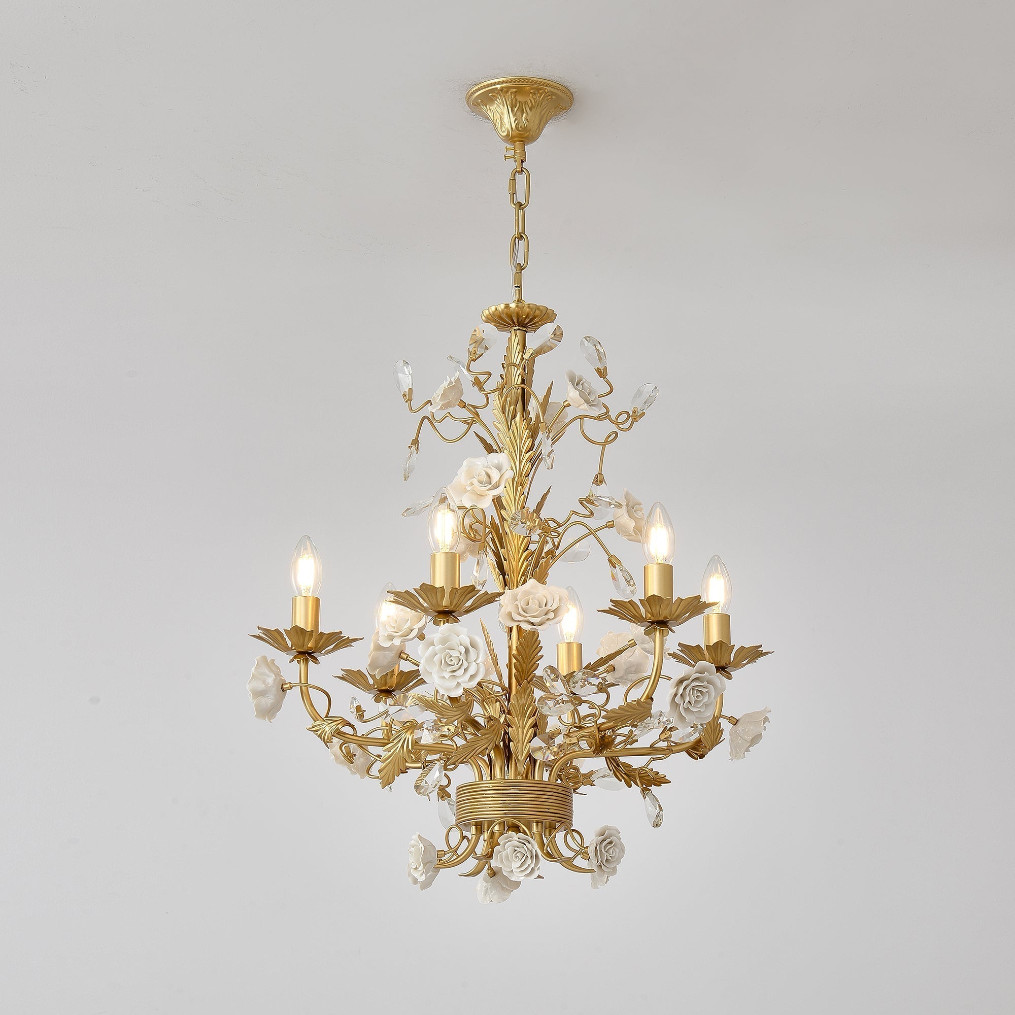 Vavenara Postmodern Luxury Rose White Crystal Chandelier - Lamp Copper