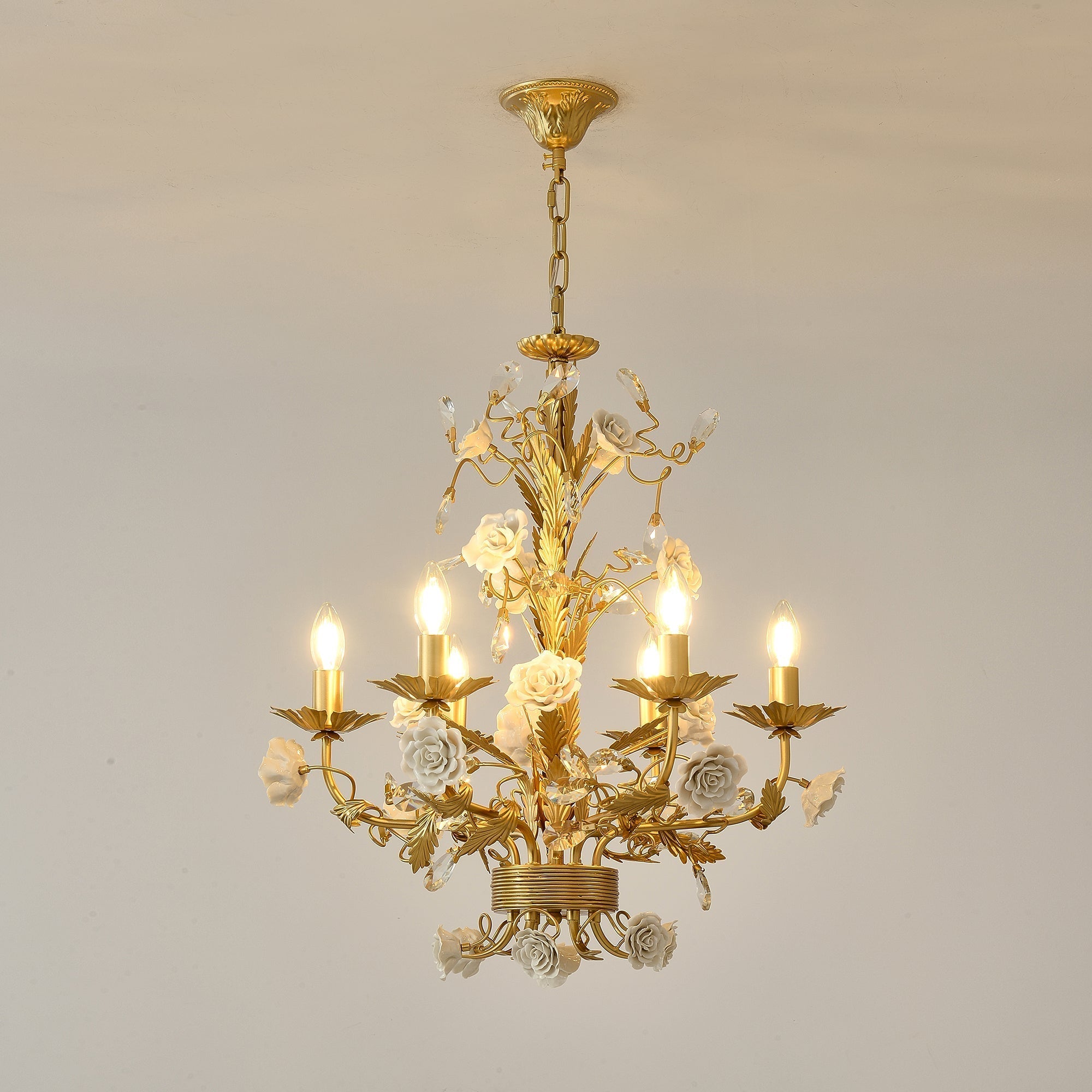 Vavenara Postmodern Luxury Rose White Crystal Chandelier - Lamp Copper
