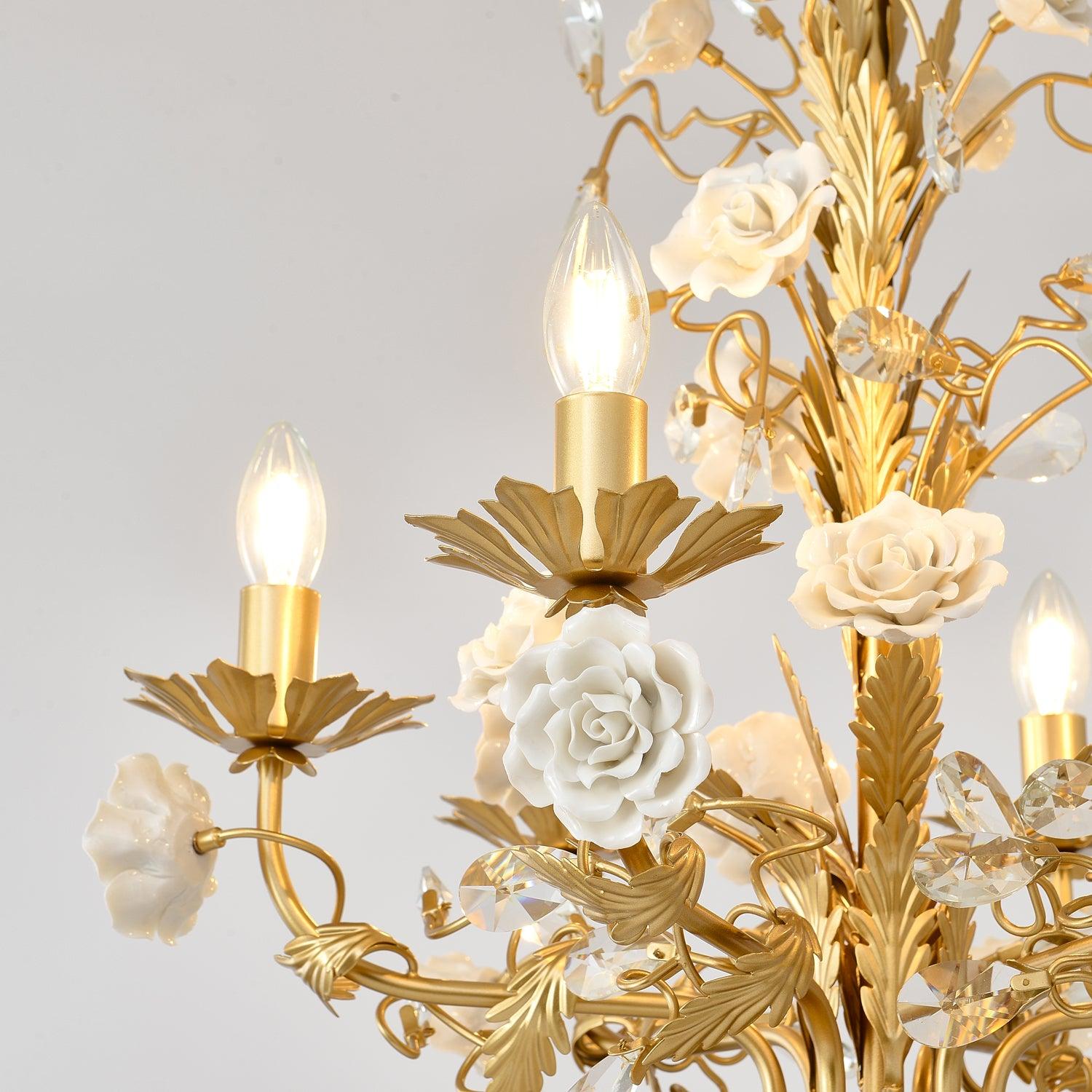 Lustre Orné Cadre Porcelaine Roses Cristal Classique Luxe - Neutralighting