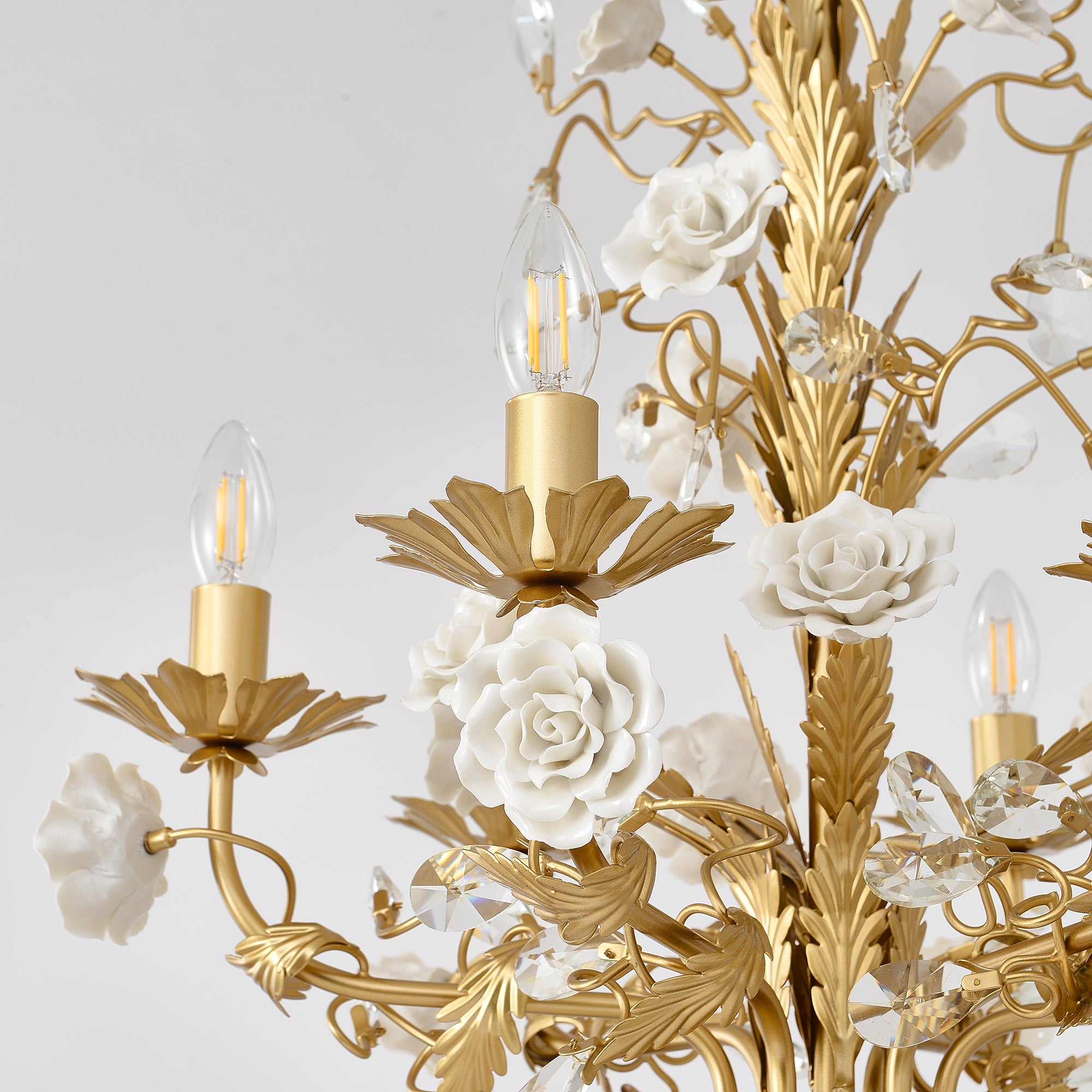 Vavenara Postmodern Luxury Rose White Crystal Chandelier - Lamp Copper