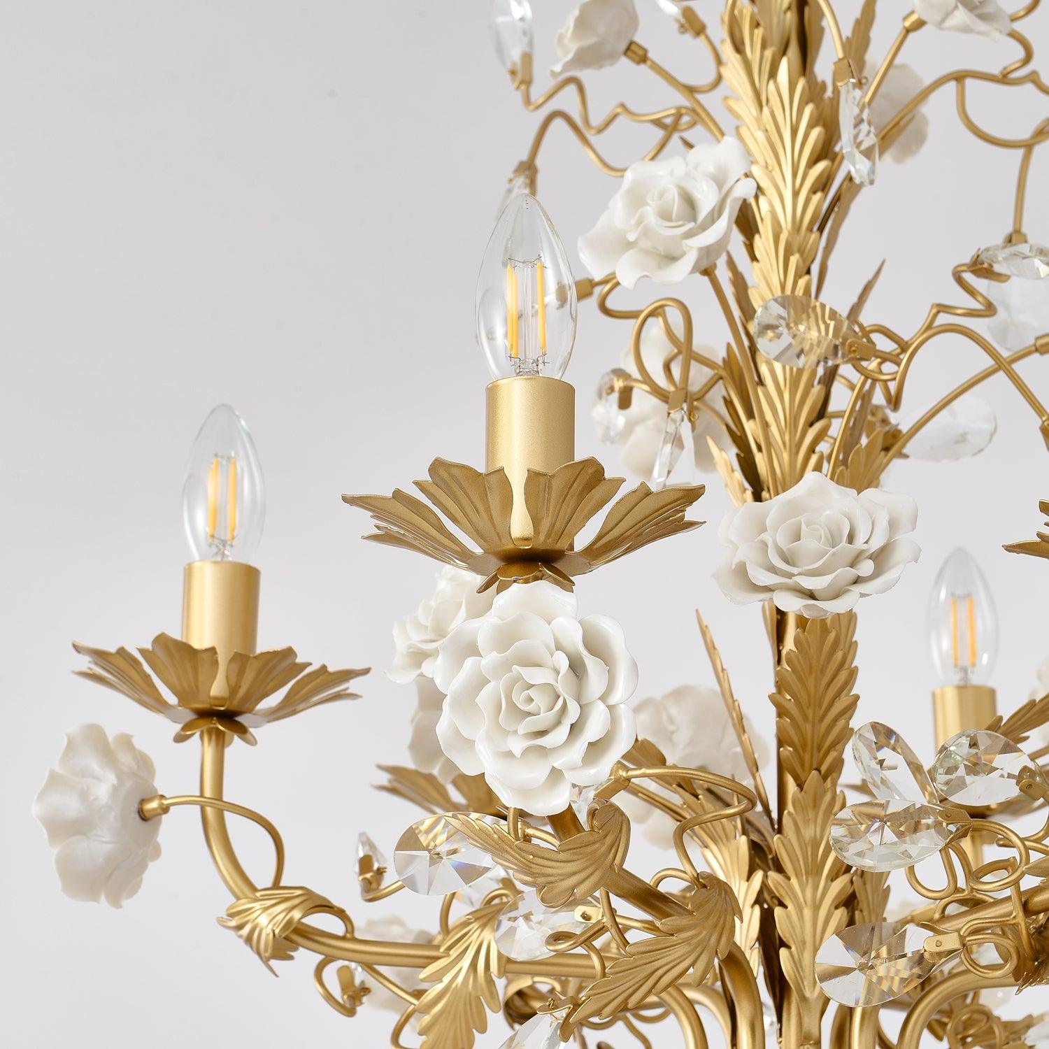 Lustre Orné Cadre Porcelaine Roses Cristal Classique Luxe - Neutralighting