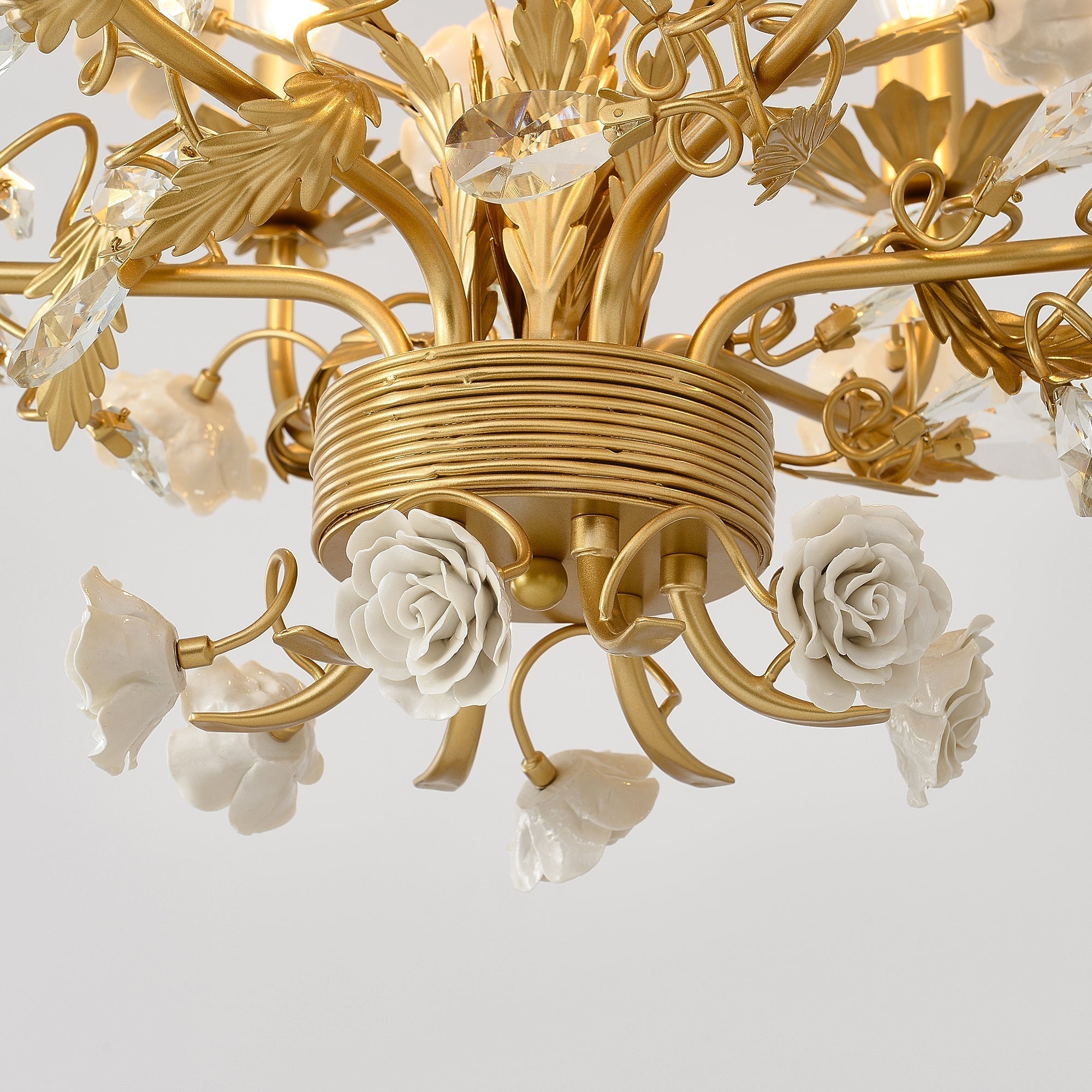 Vavenara Postmodern Luxury Rose White Crystal Chandelier - Lamp Copper