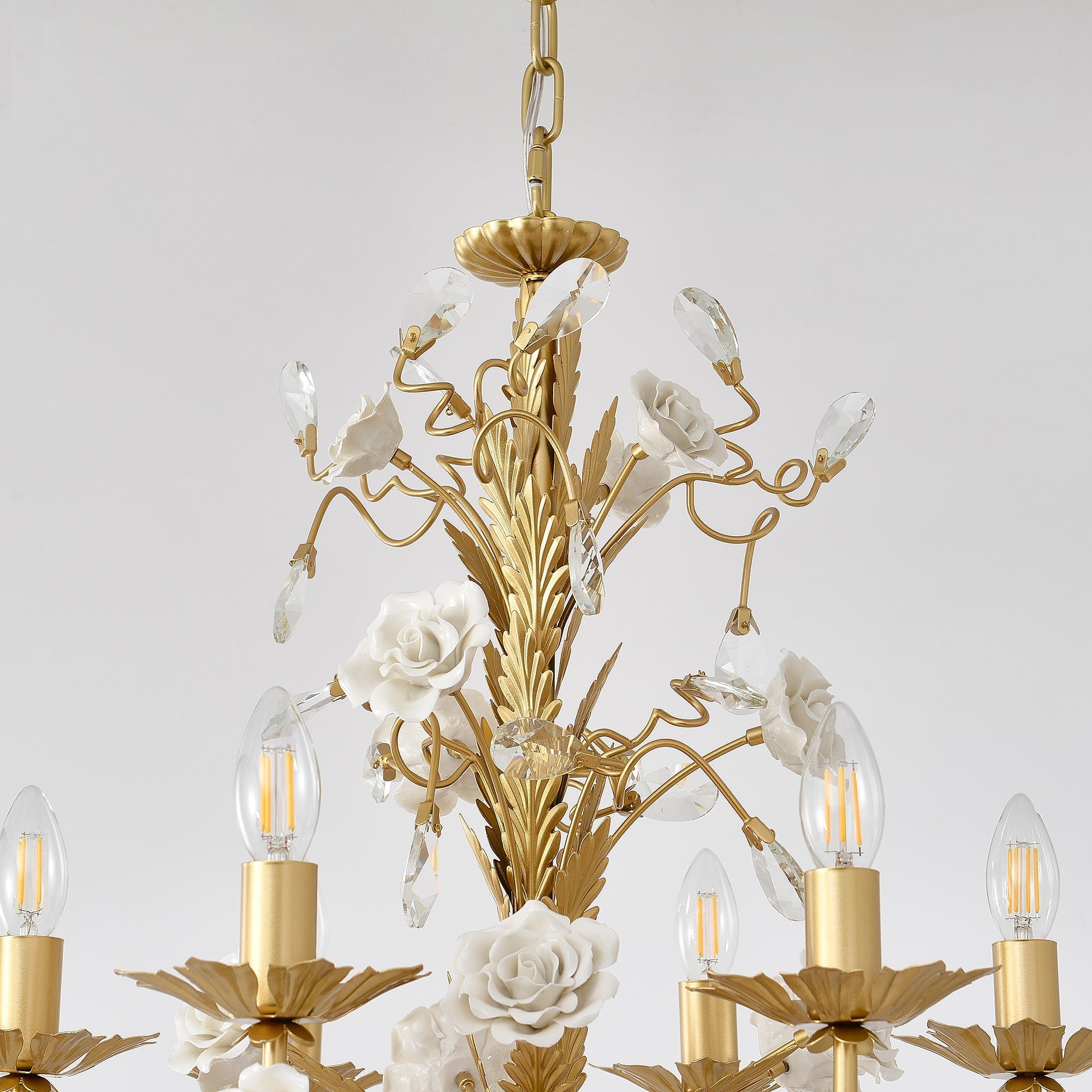 Vavenara Postmodern Luxury Rose White Crystal Chandelier - Lamp Copper
