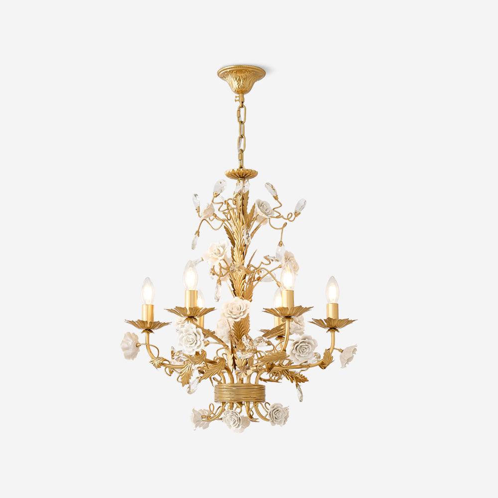 Lustre Orné Cadre Porcelaine Roses Cristal Classique Luxe - Neutralighting
