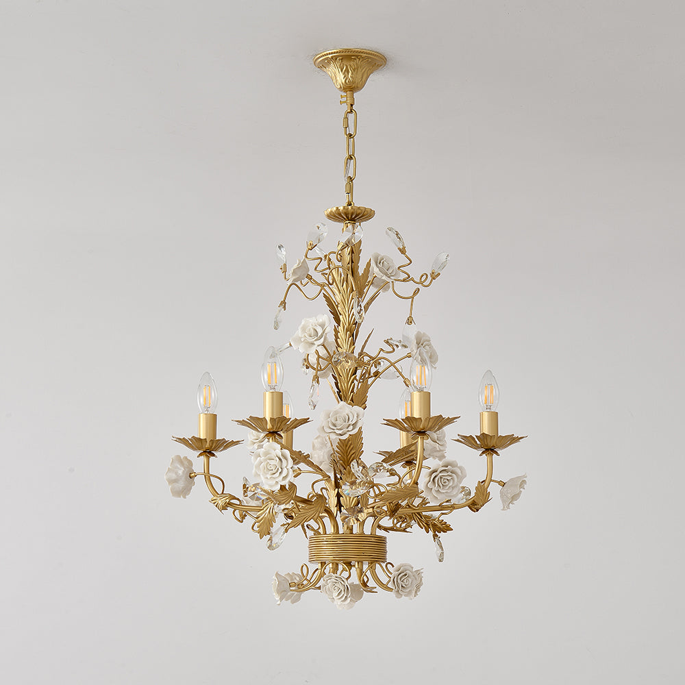 Vavenara Postmodern Luxury Rose White Crystal Chandelier - Lamp Copper