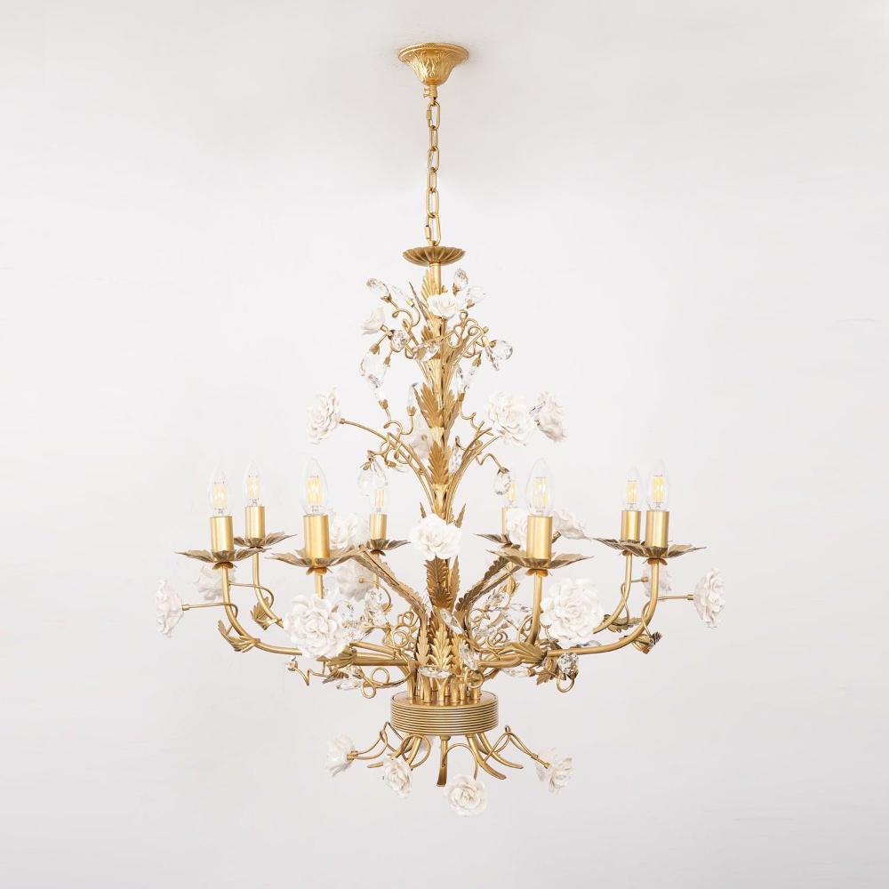 Vavenara Postmodern Luxury Rose White Crystal Chandelier - Lamp Copper