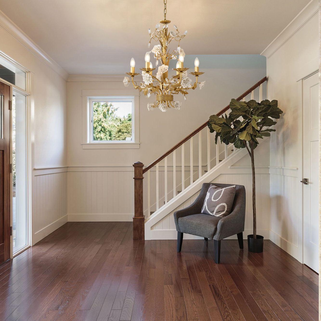 Lustre Orné Cadre Porcelaine Roses Cristal Classique Luxe - Neutralighting