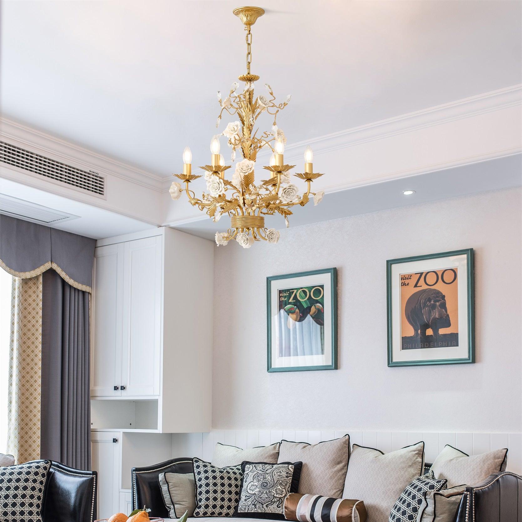 Vavenara Postmodern Luxury Rose White Crystal Chandelier - Lamp Copper