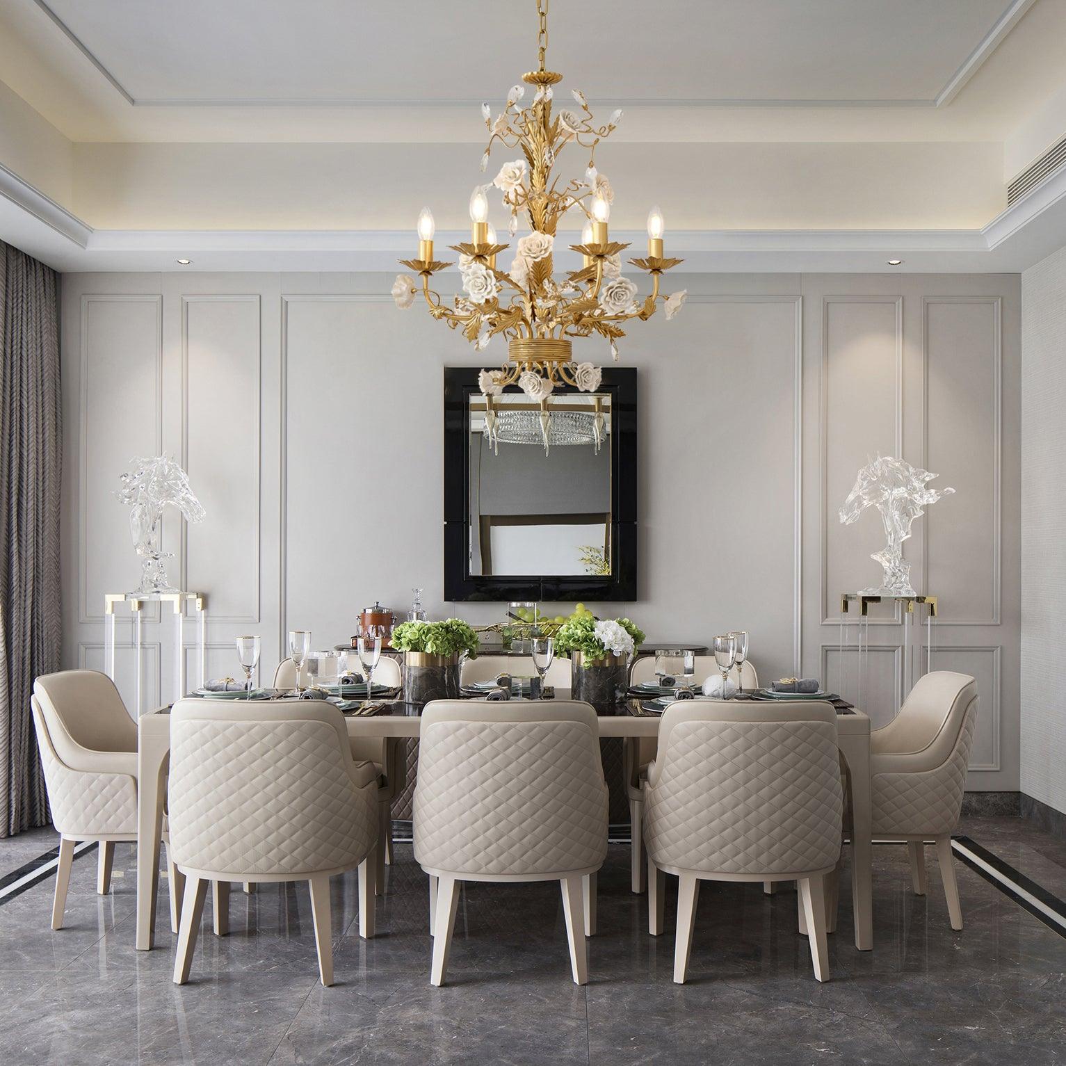 Vavenara Postmodern Luxury Rose White Crystal Chandelier - Lamp Copper