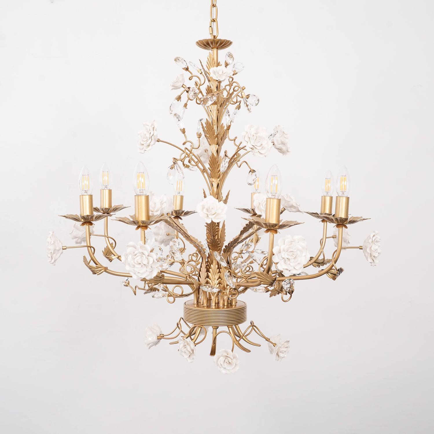 Lustre Orné Cadre Porcelaine Roses Cristal Classique Luxe - Neutralighting