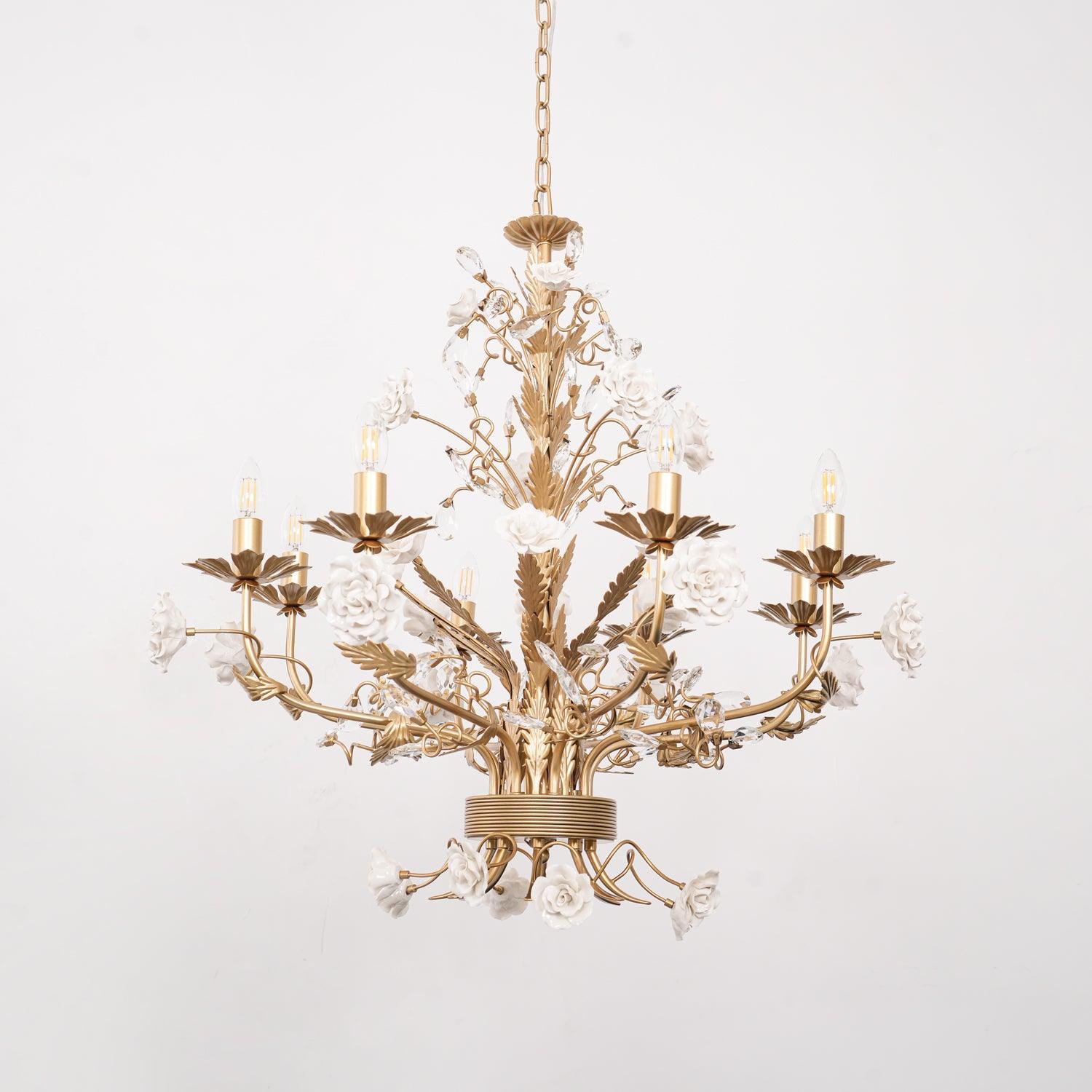 Lustre Orné Cadre Porcelaine Roses Cristal Classique Luxe - Neutralighting