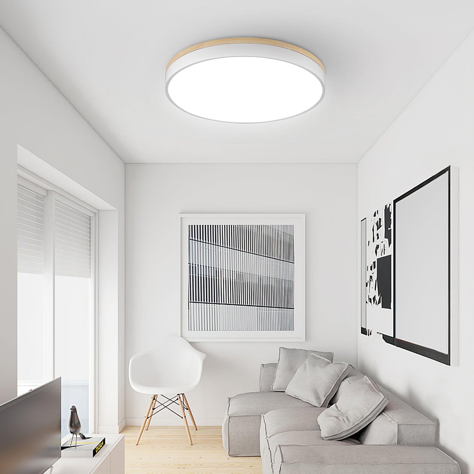 Solara Plafonnier Blanc Ronde avec Bois - Neutralighting