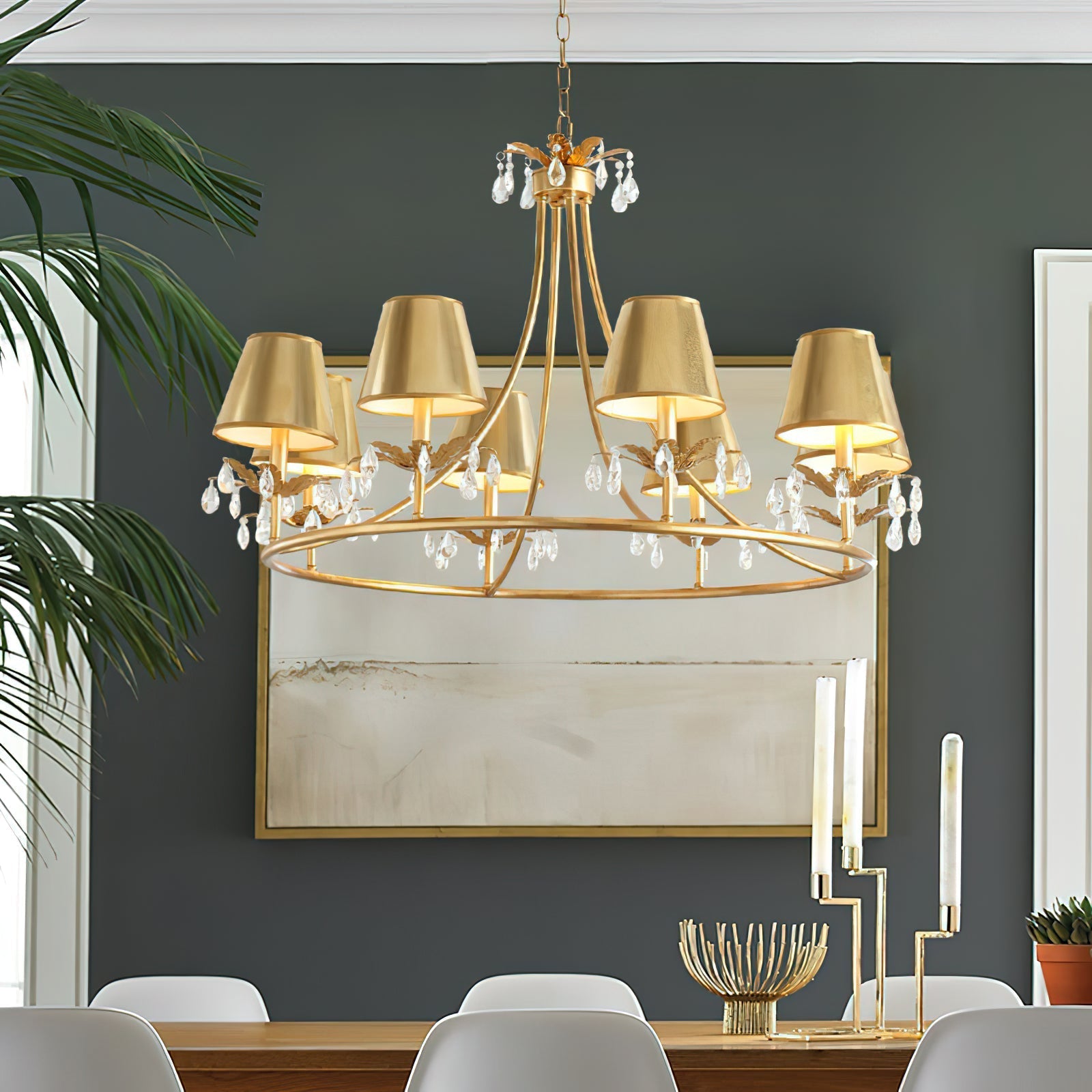 Ivsilan Vintage Industrial Brass Crystal Chandelier - Lamp Copper