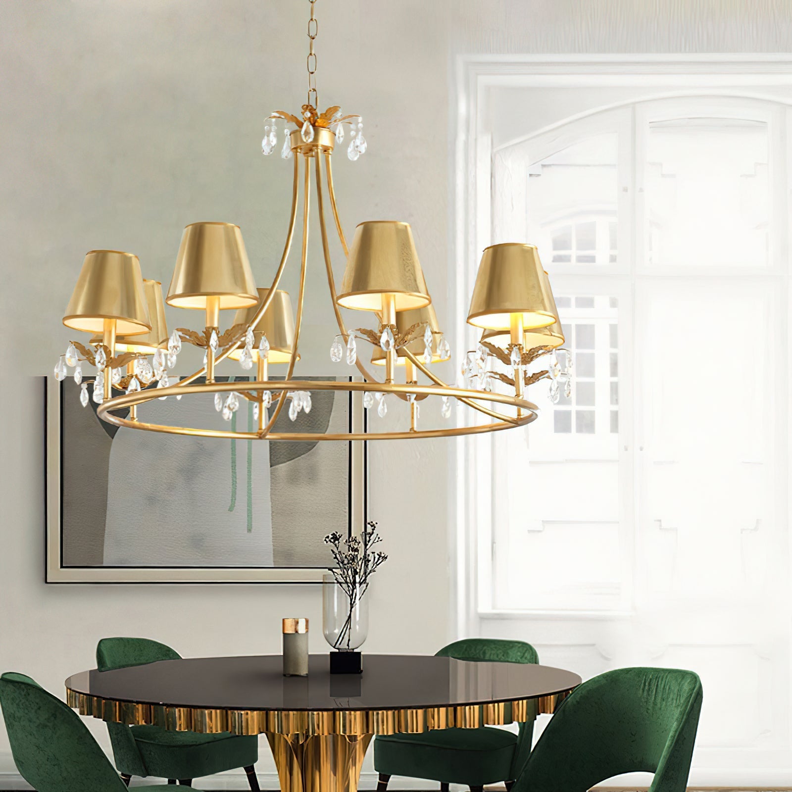 Ivsilan Vintage Industrial Brass Crystal Chandelier - Lamp Copper