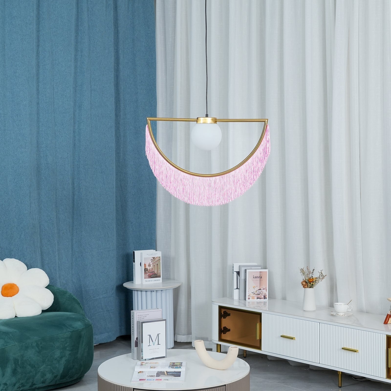 Solara Lampe suspendue en tissu à franges style globe rétro bohème - Neutralighting