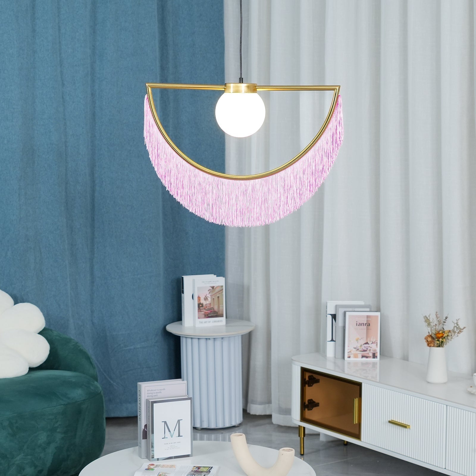 Solara Lampe suspendue en tissu à franges style globe rétro bohème - Neutralighting