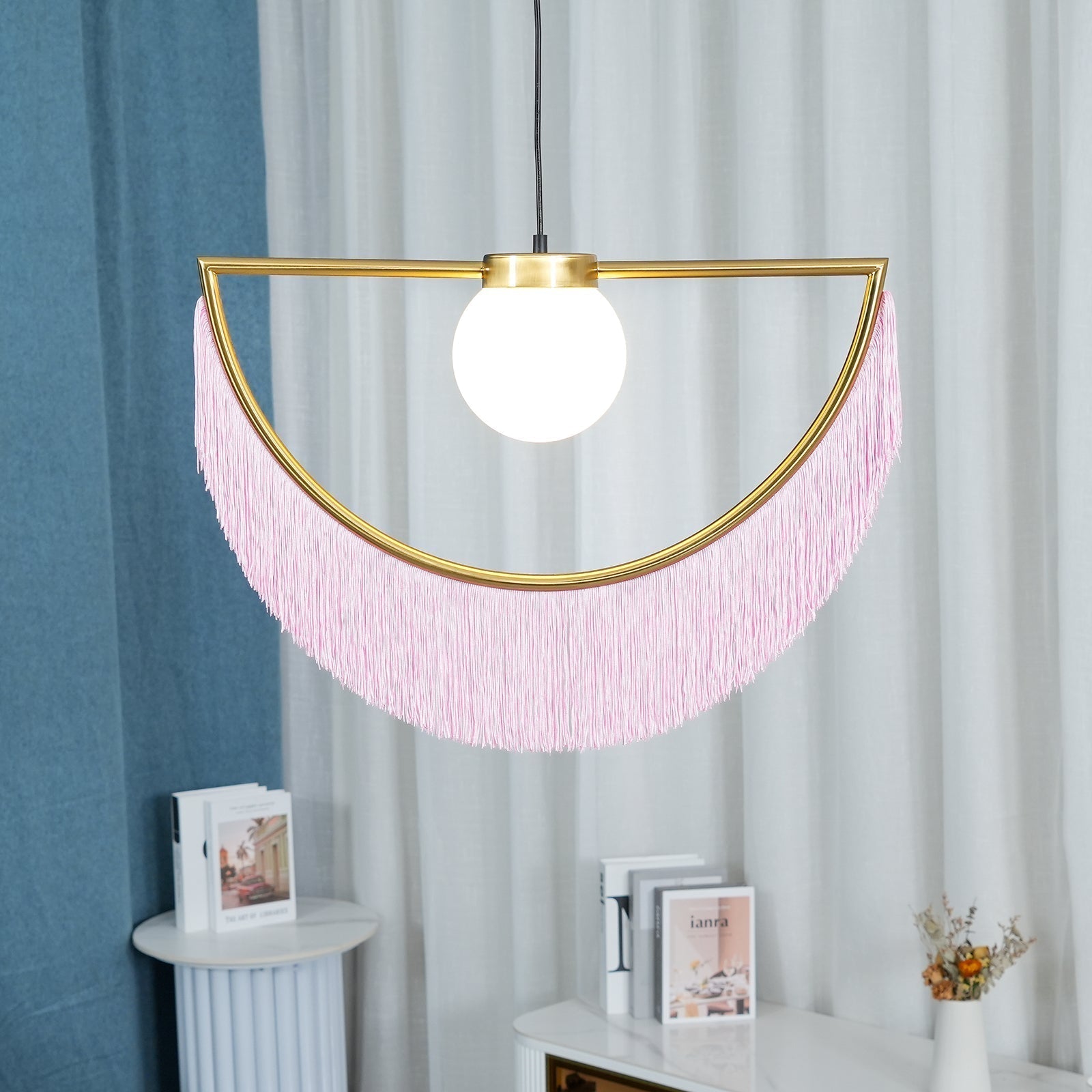 Solara Lampe suspendue en tissu à franges style globe rétro bohème - Neutralighting