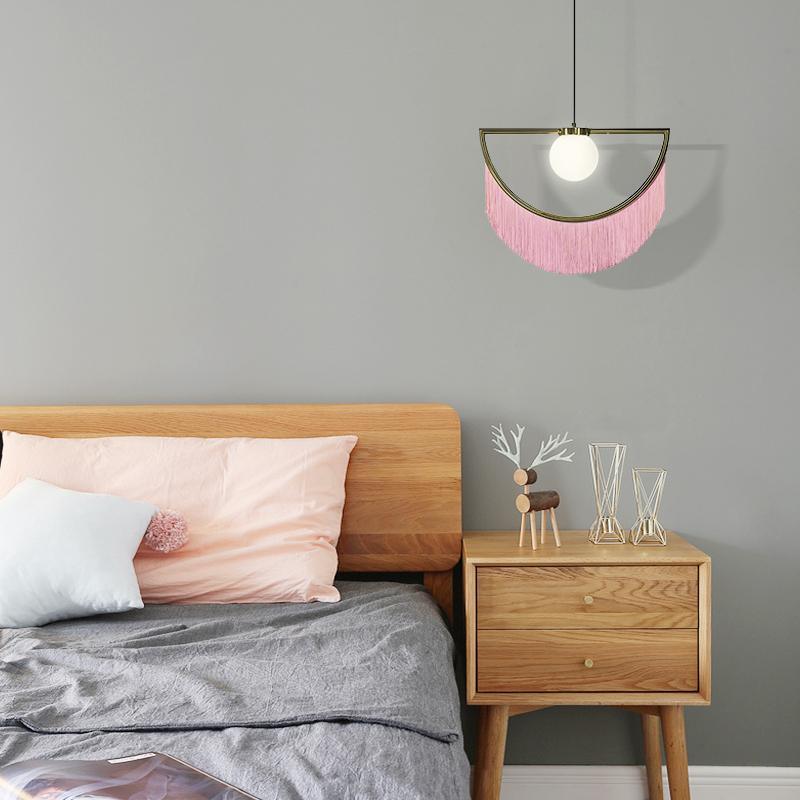 Solara Lampe suspendue en tissu à franges style globe rétro bohème - Neutralighting