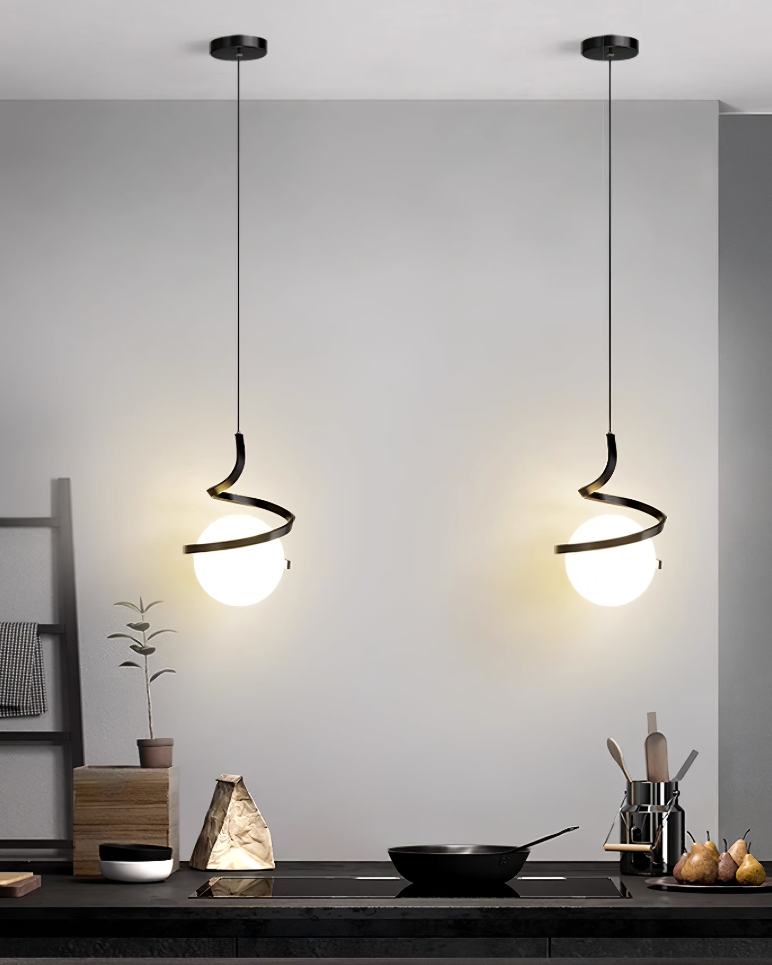 Lampe Suspendue en Fil de Fer et Spirale en Verre - Neutralighting